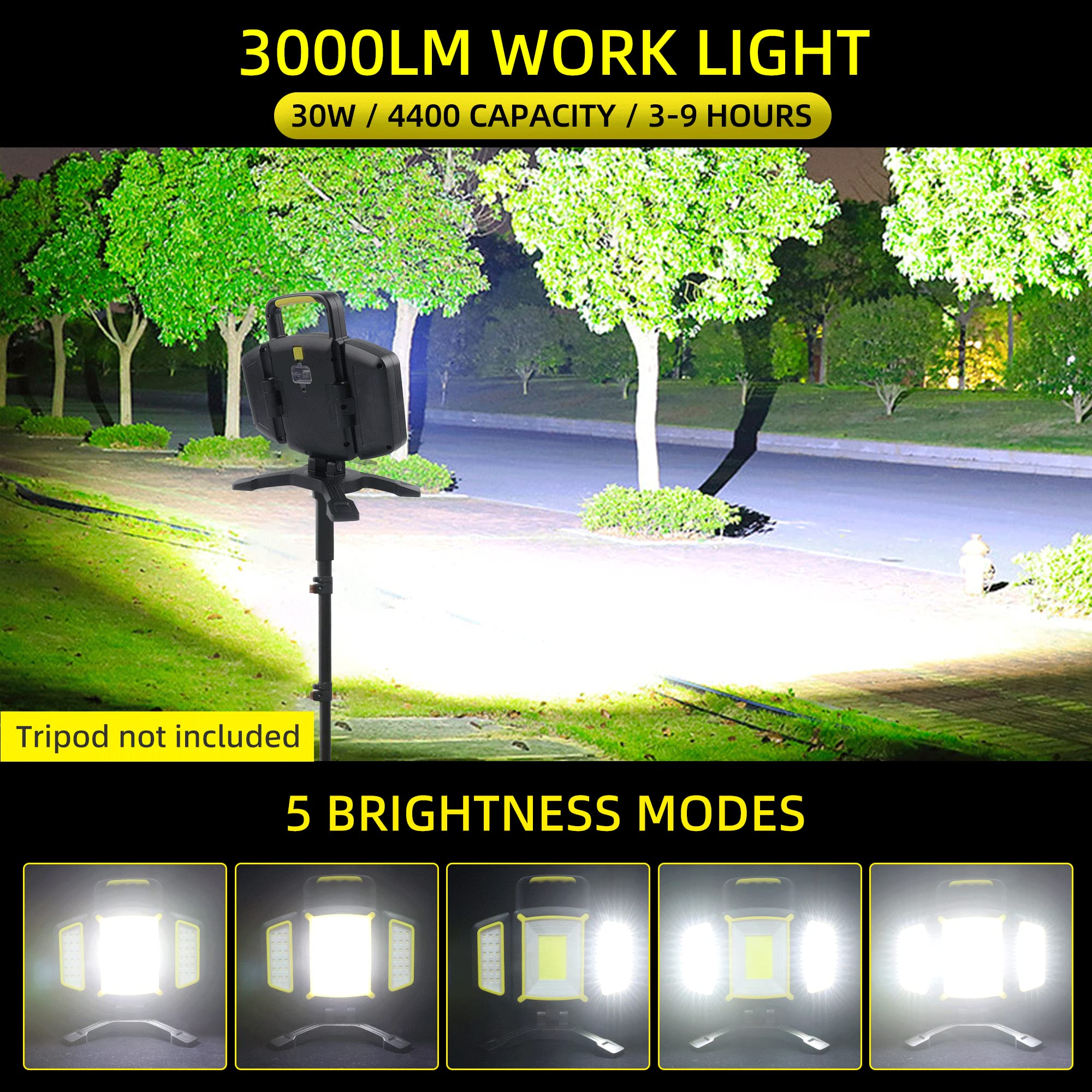 Magnetic Light, Portable Led Work Light With 5 Light Modes, Magnetic Base Rechargeable Battery Operated Cob Flashlight, Hold To