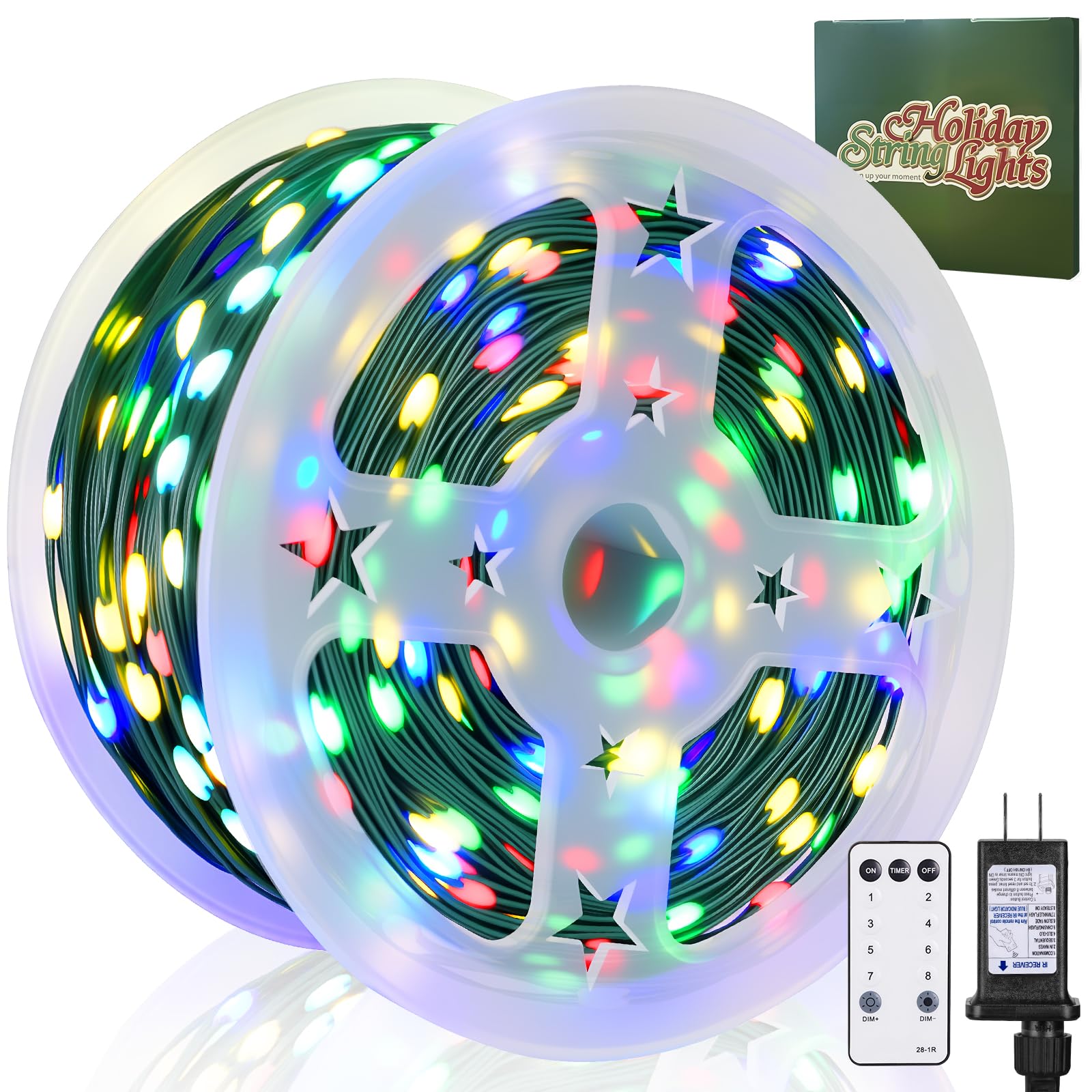 HYH Christmas Lights Outdoor 1000 LED 328FT String Lights Multicolored, IP67 Waterproof Indoor Christmas Fairy Multifunction Rol