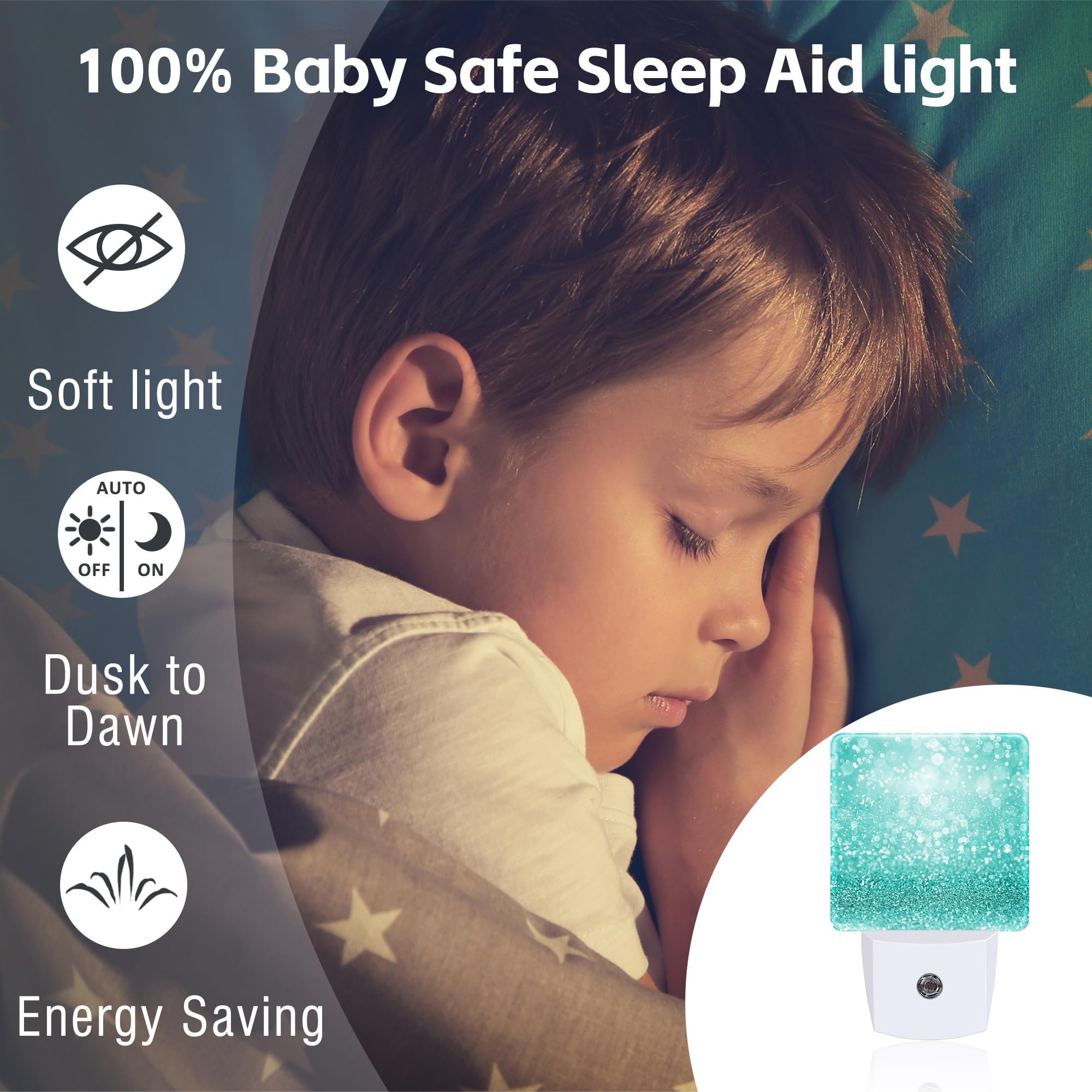 Sndheke Teal Turquoise Glitter Night Light Plug Into Wall, Green Sparkle Bling Dusk To Dawn Night Light Plug In,0.5W Energy Savi
