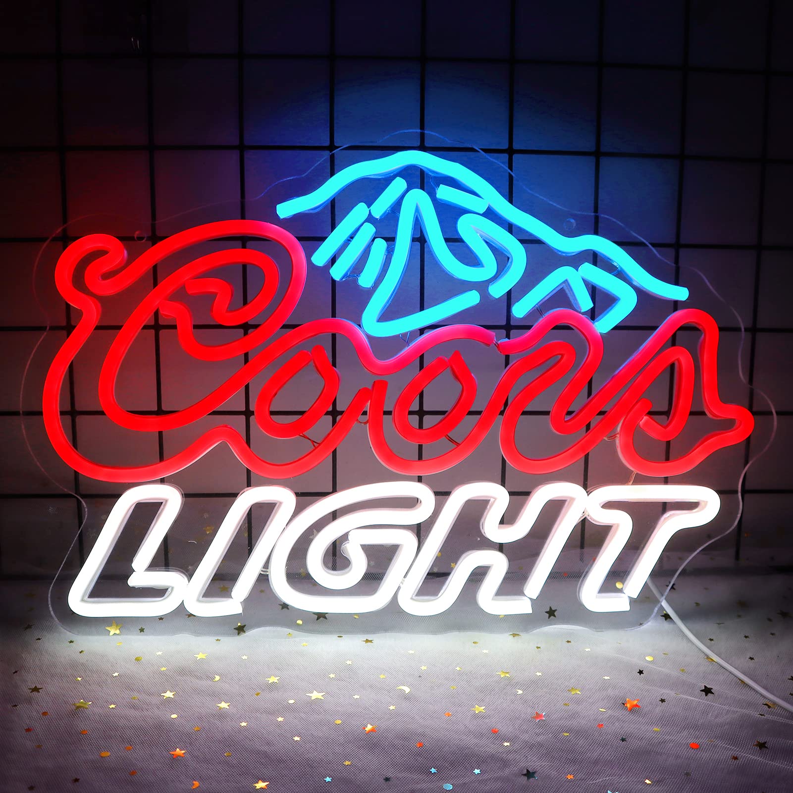 JFLLamp Neon Sign - Crs Light Wall Decor, 17x11 inches, Azure/Red/White, Model NS-COORS LIGHT, USB Powered