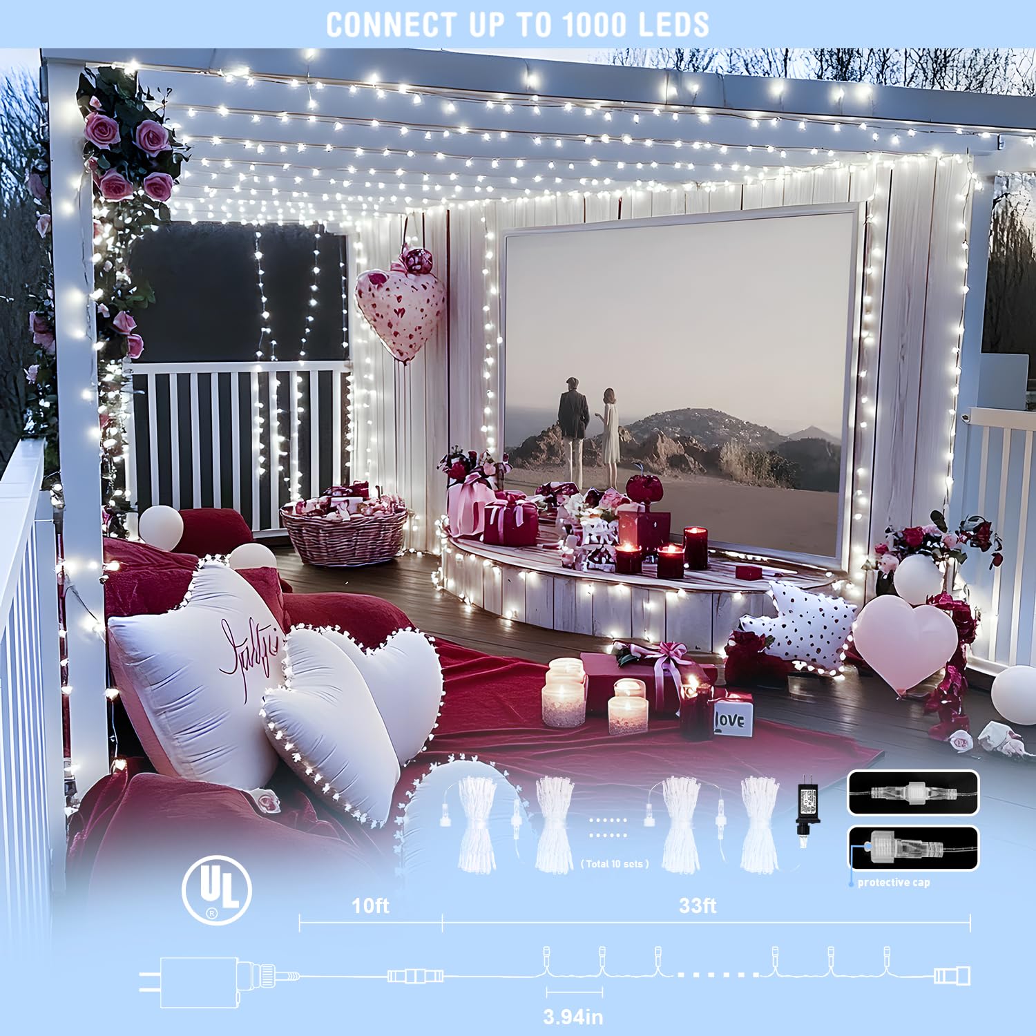 Jmexsuss 2 Pack 100 Led White Christmas Lights Outdoor, Connectable White String Lights Indoor With 8 Modes, Clear Wire White Christmas String Lights For Christmas Tree Xmas House Party Decorations