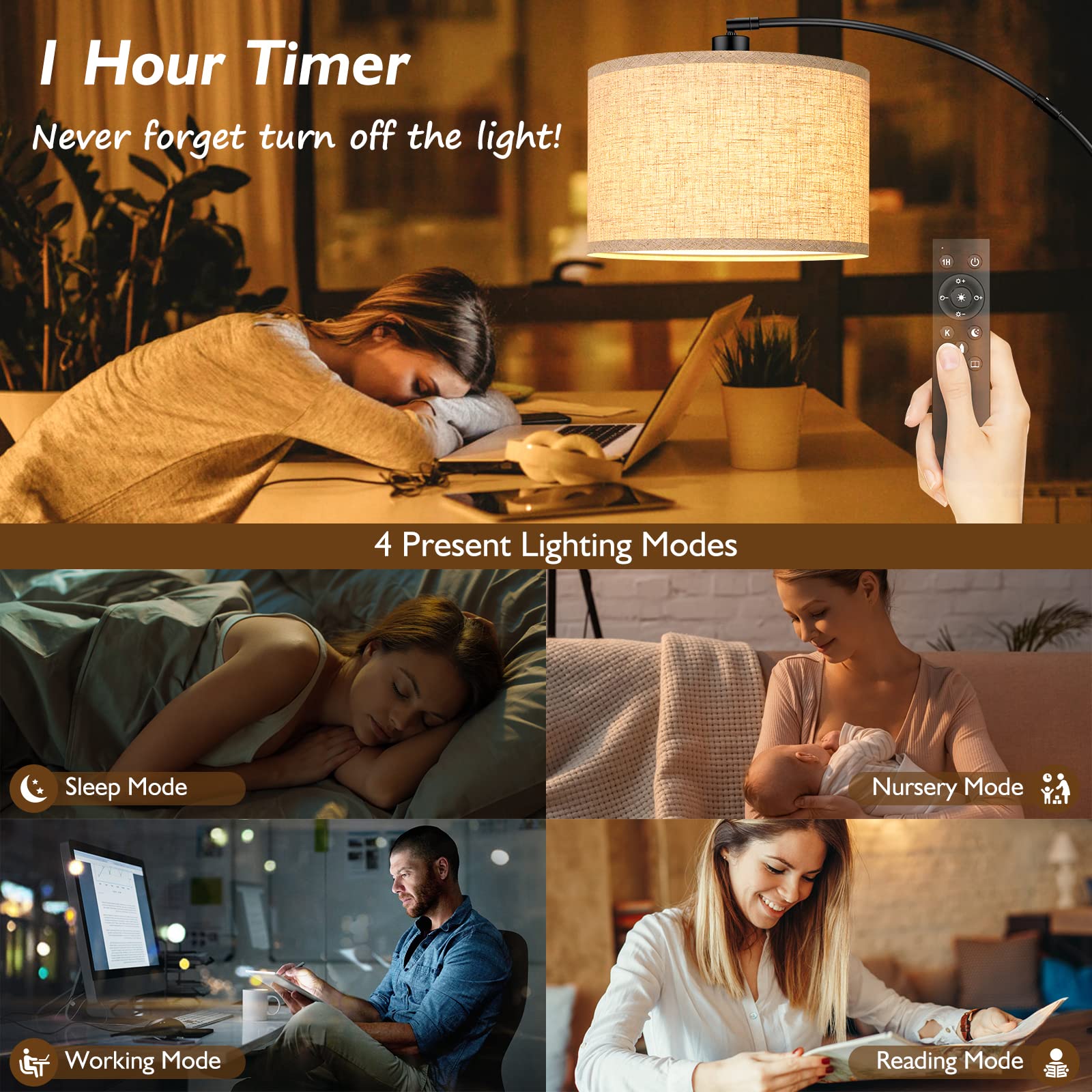 Arc Floor Lamps For Living Room, Modern Remote Control Standing Lamp With Stepless Dimmable, Black Tall Floor Lamp,Over Couch Ar