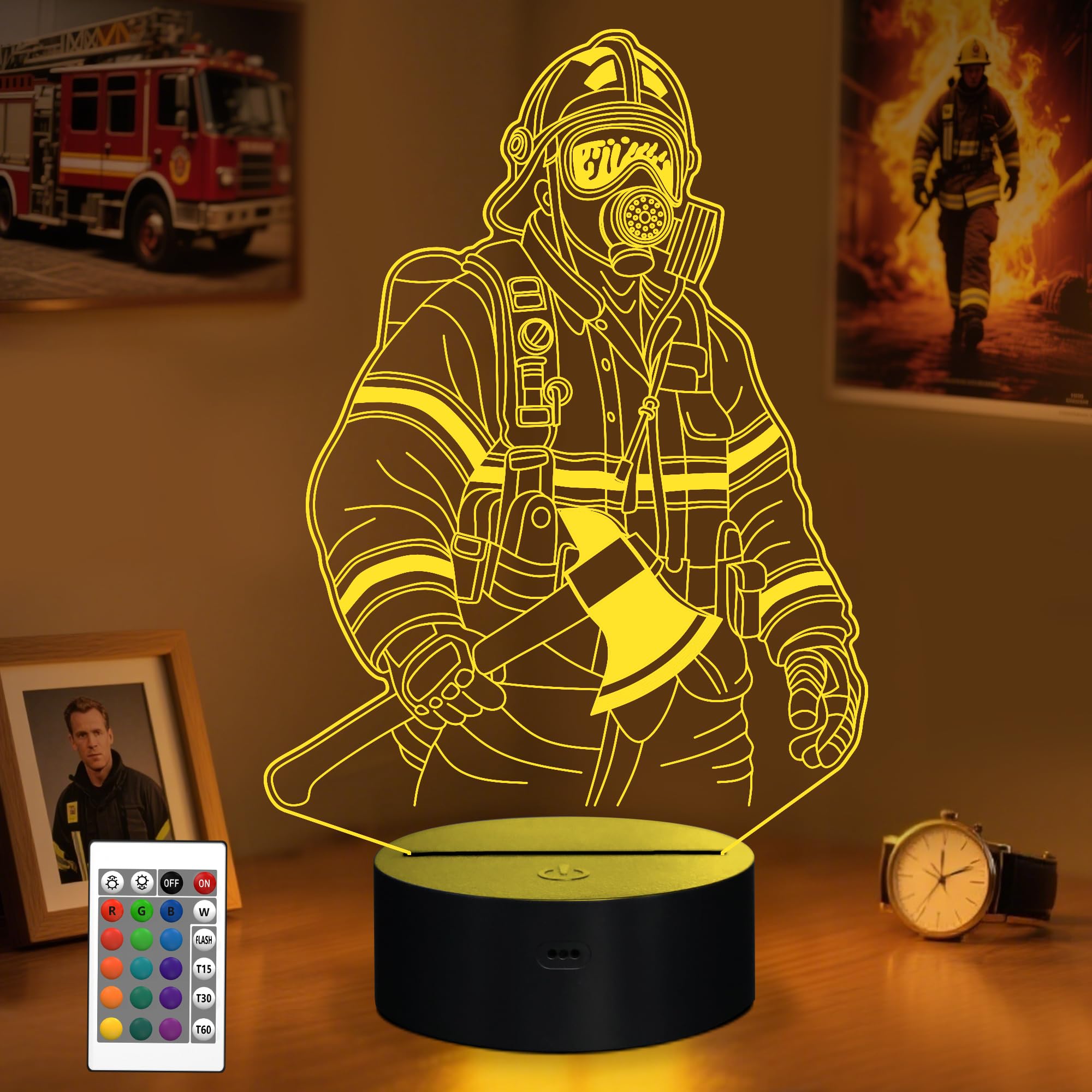 Anywin Firefighter Gifts For Men Firemen Night Light Fire Fighter Gift With 16 Colors Changing & Timer & Dimmer  Creative Gifts For Birthday  FatherS Day  Graduation  Thank You  Xmas For Firefighter