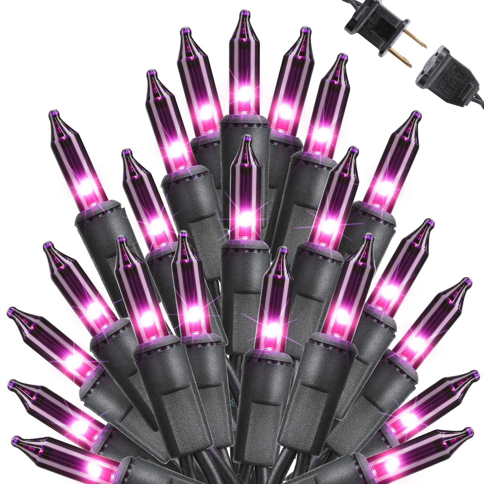 Toodour Purple Halloween String Lights, 300 Count, 77ft, Incandescent, UL Certified, Black Wire