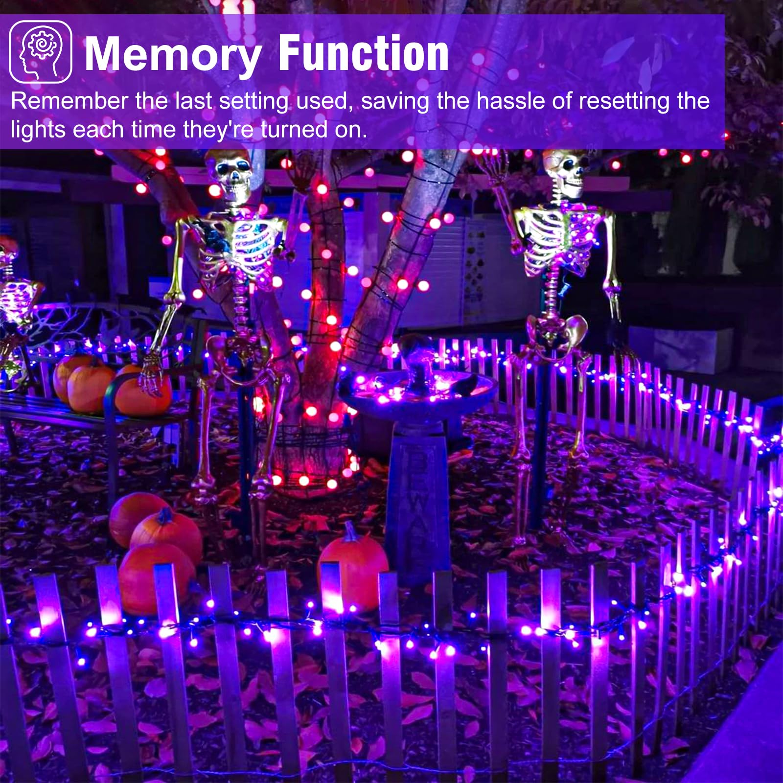 Nielfoi Halloween String Lights, 200FT 600 LED, Purple, Waterproof, 8 Modes, Model BG-CL3M3-306L01, Outdoor Indoor Decorations