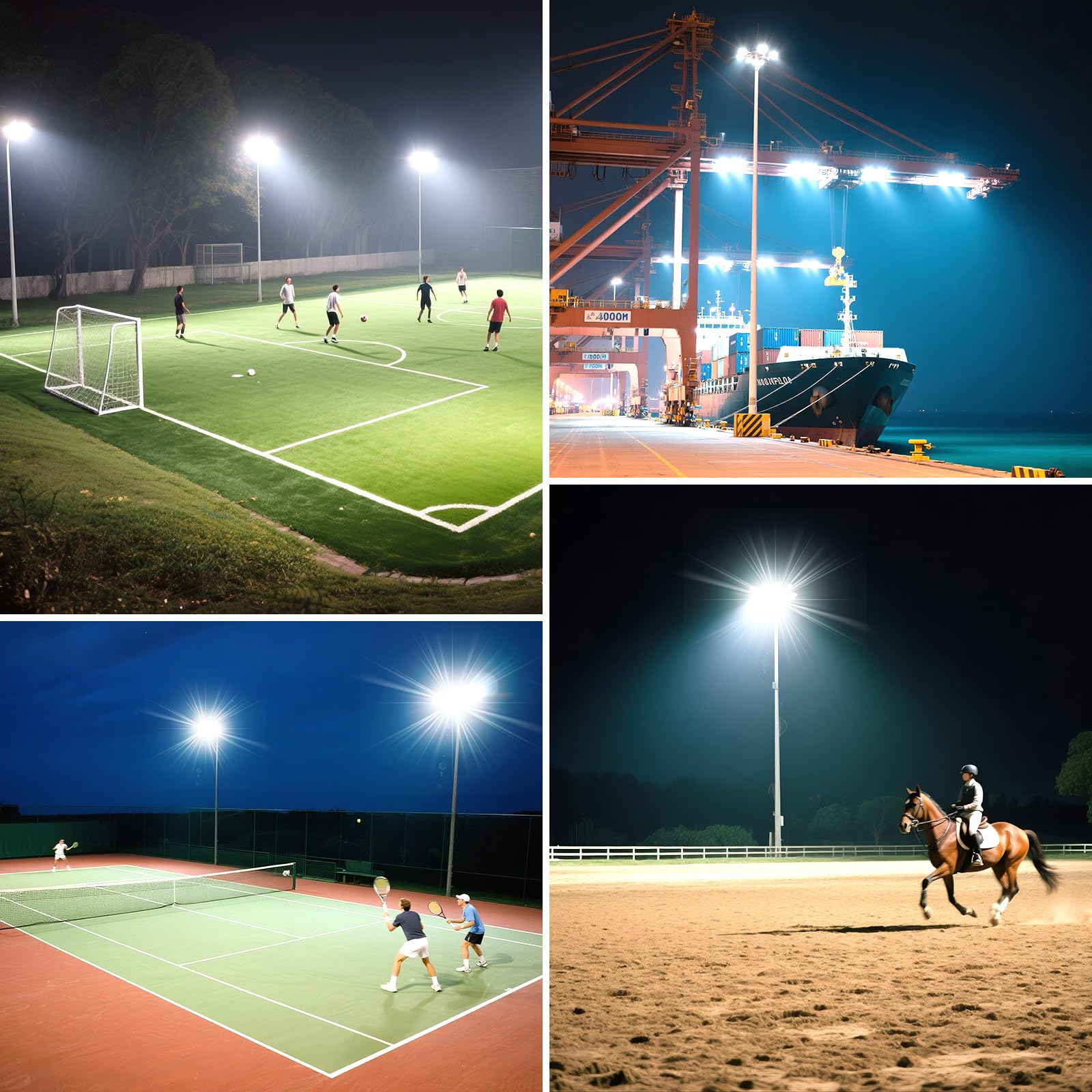 Kekeou 400W LED Stadium Lights - 56000LM, IP67 Waterproof, Black, Model FL-MZ4D-400W, Perfect for Outdoor Sports Courts and Parking Lots