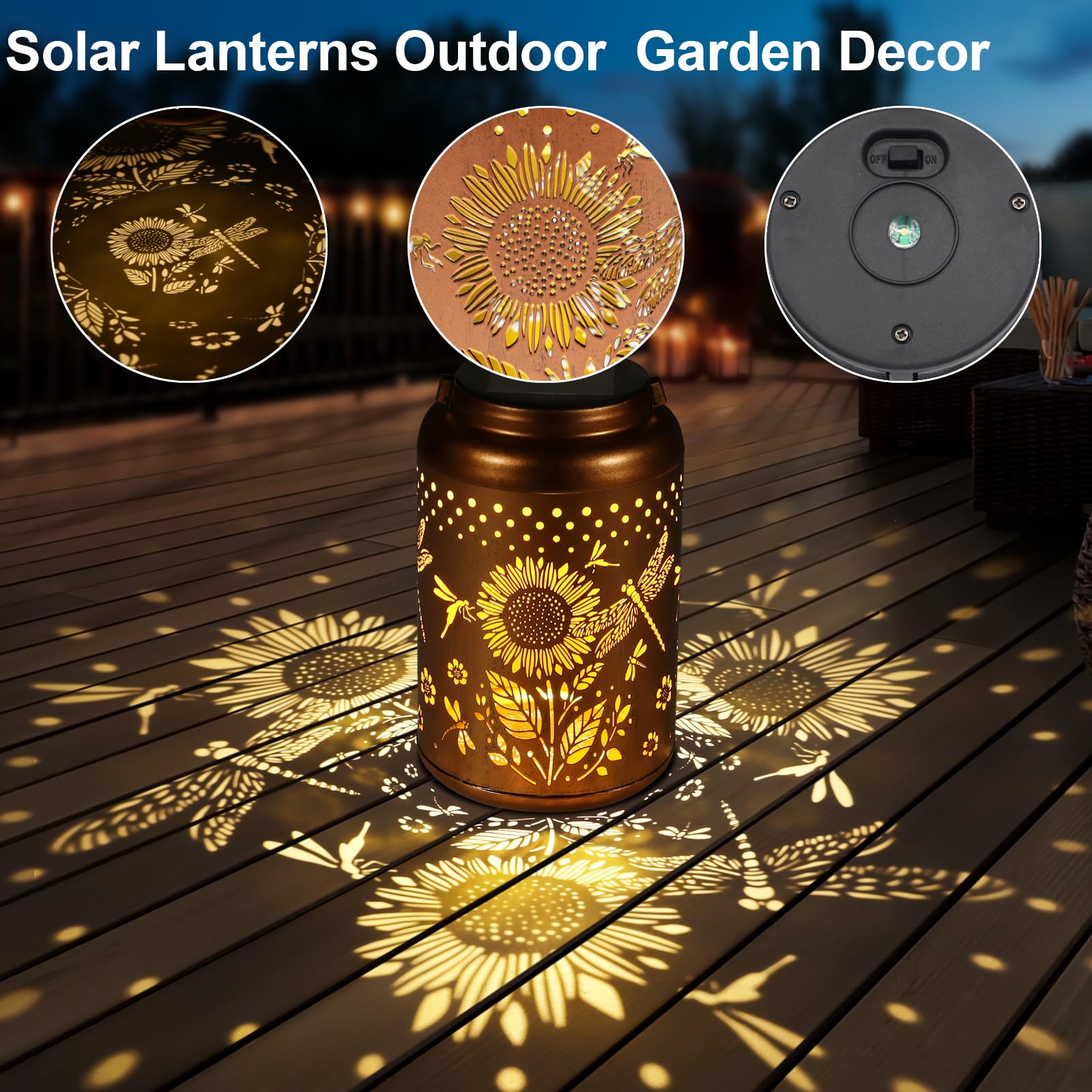 Sunflower Solar Lantern Outdoor Hanging Dragonfly Lights Christmas Birthday Gifts For Women Mom Metal Garden Decor Outside Water