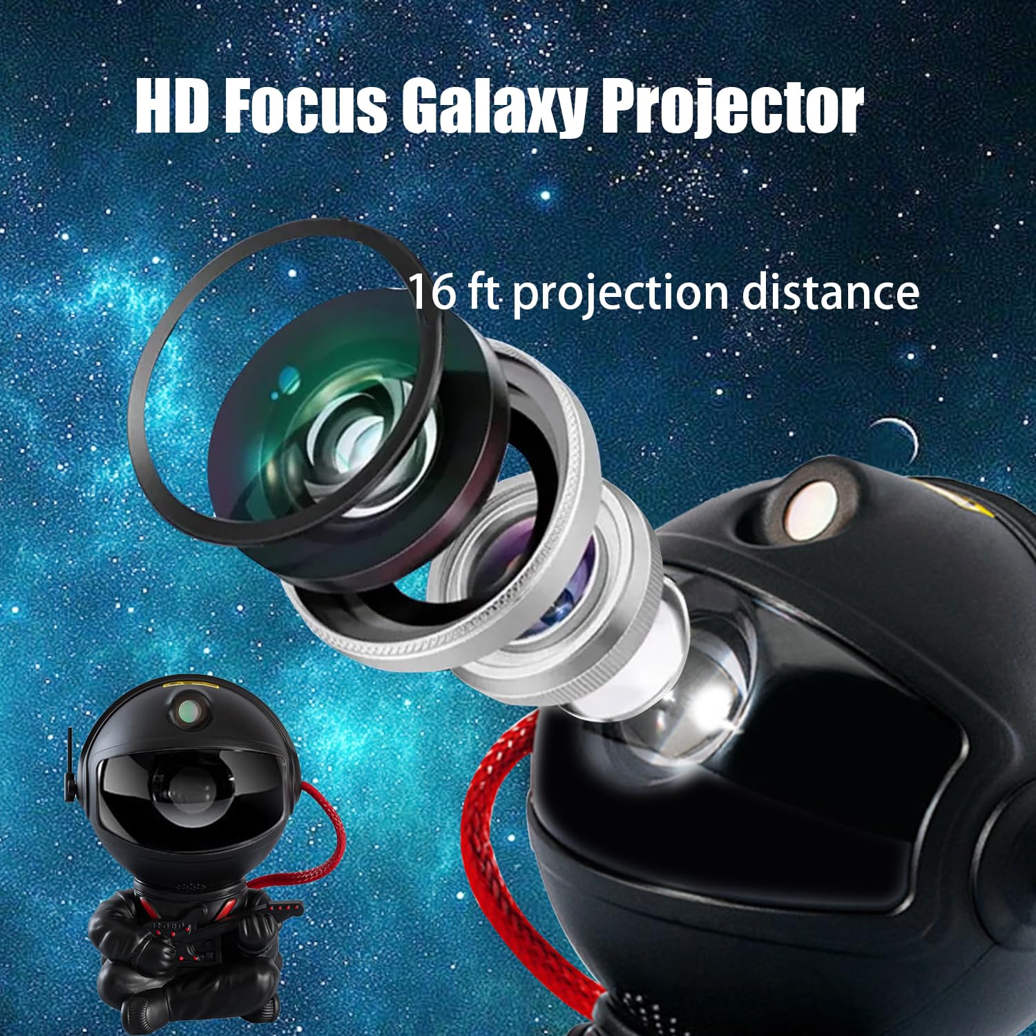 HLKZine Astronaut Star Projector - Galaxy Night Light, Small, Black, Model HR-F2, Remote Control, Perfect Gift for Kids and Special Occasions
