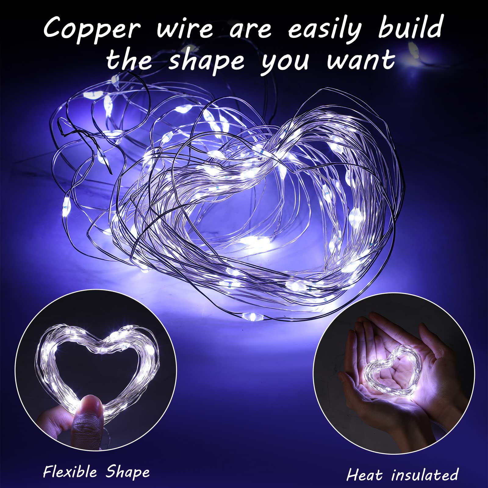 Macarrie Usb String Lights 33 Ft 100 Led Fairy Lights Powered String Lights For Indoor Outdoor Wedding Party Tree Home Festival Garden Decoration (Cool White, 6 Pcs)