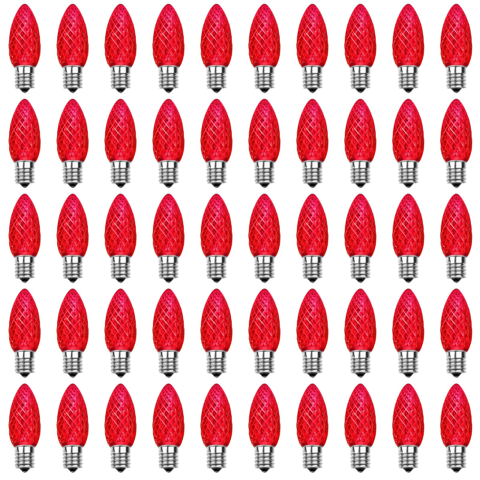 Meconard C9 Led Replacement Christmas Light Bulbs, C9 Shatterproof Led Bulbs for Christmas Indoor Outdoor String Lights, E17 Intermediate Base, Commercial Grade Holiday Bulbs, Red, 50 Pack