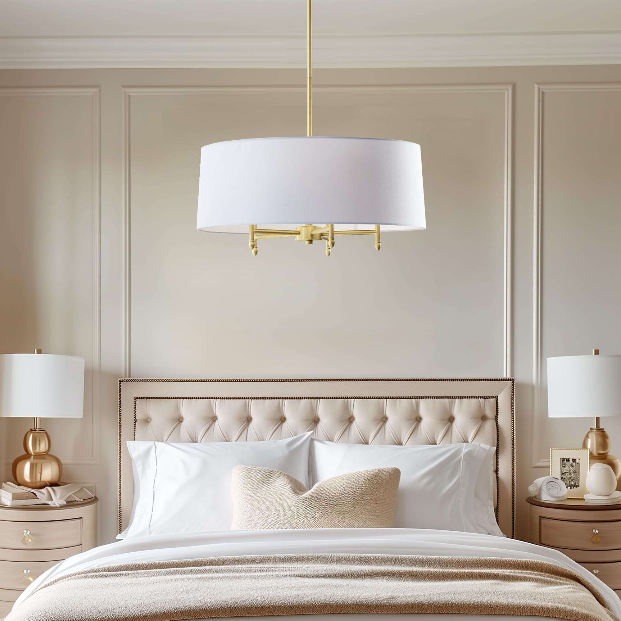 Hampton Hill Presidio Chandelier For Dining Room, 5-Light Chandelier For Entryway With Adjustble Height, Sloped Ceiling Compatible, Modern Chandelier Light, 24&quot; W, Gold/White