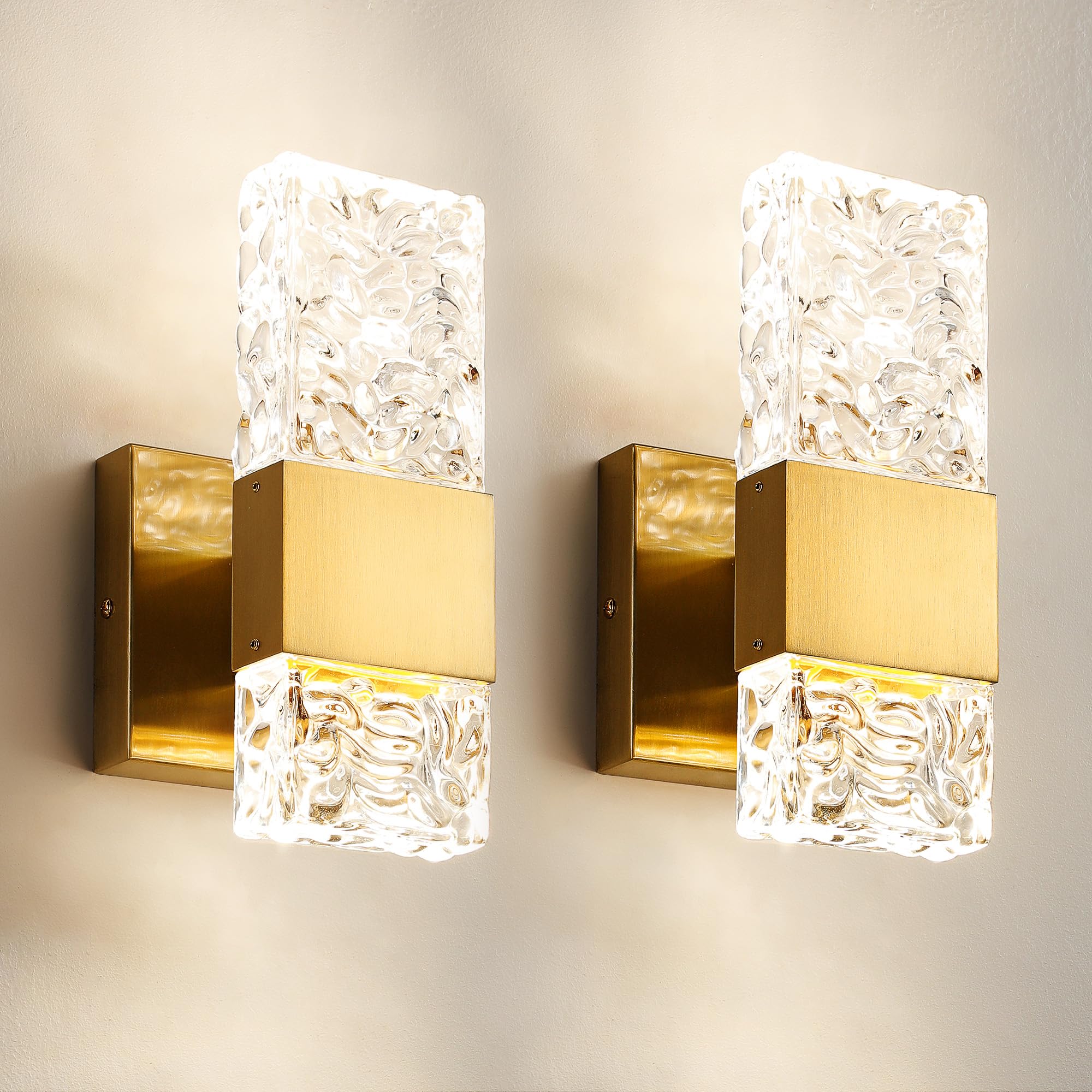 Epinl Gold Sconces Wall Lighting - Crystal Wall Sconces Set Of Two Modern Bathroom Vanity Light Fixtures Hardwire Modern 4000K Dimmable Led Wall Mounted Sconces For Hallway Living Room