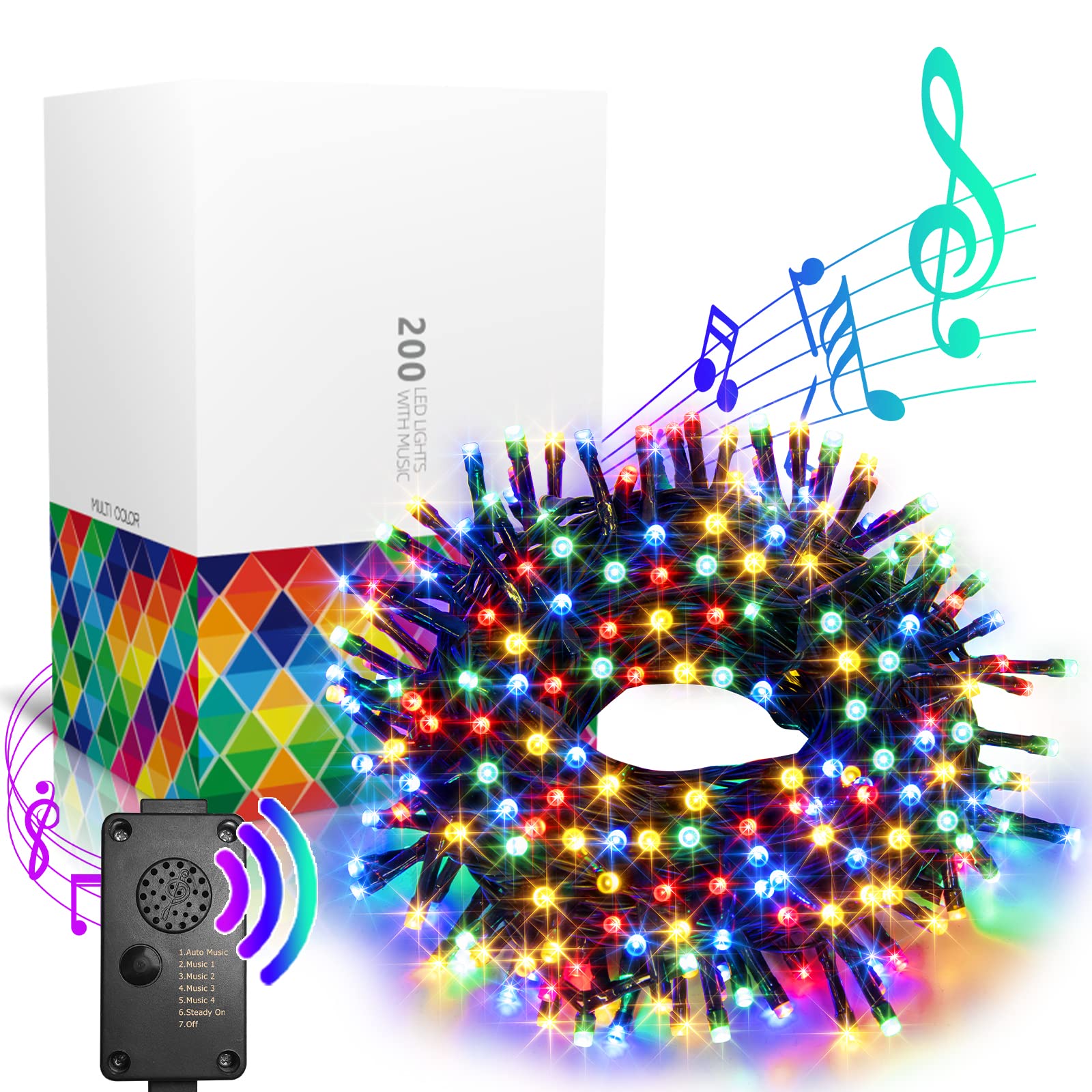 EAMBRITE Christmas Lights Outdoor 82Ft 200LT Multi-Color with Music & Motion Sensor Controller for Tree Party Garden Decorations