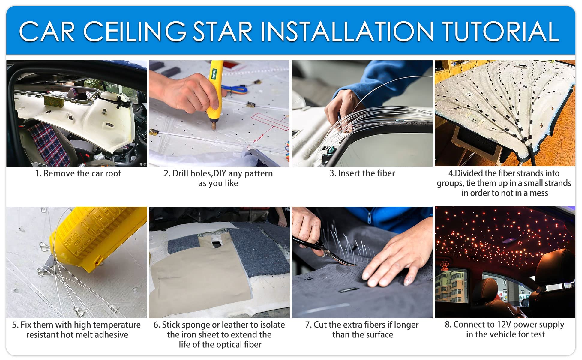 Atokee 16W Twinkle 650Pcs Starlight Headliner Kit  0.03In 13.1Ft Fiber Strands Small Size Star Lights For Car Roof With Remote Control/Bluetooth App