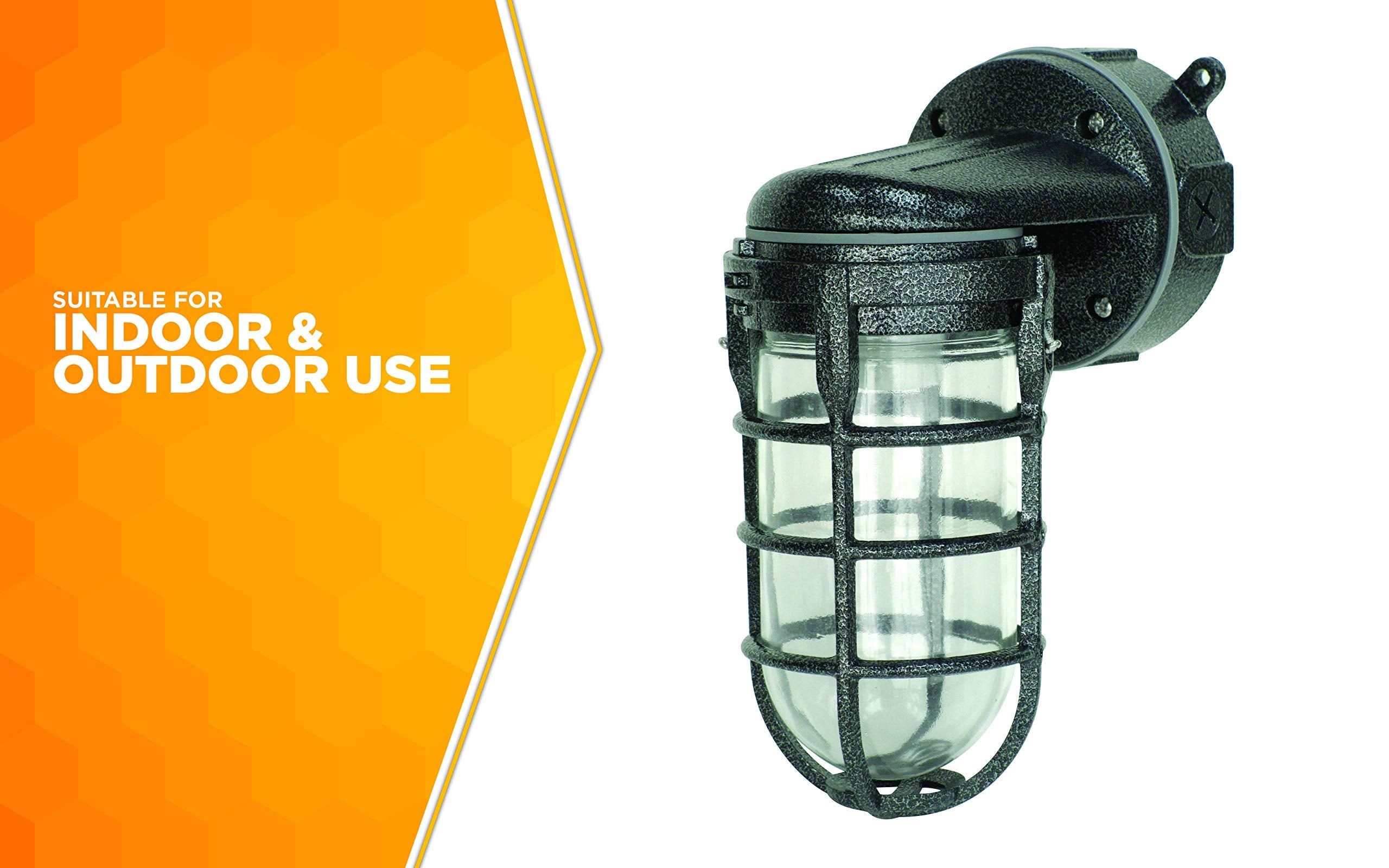 Woods Wall Mount Light, Hammered Black Finish, Sturdy Die Cast Aluminum, 100W, Indoor/Outdoor, Model L1707SVBLK