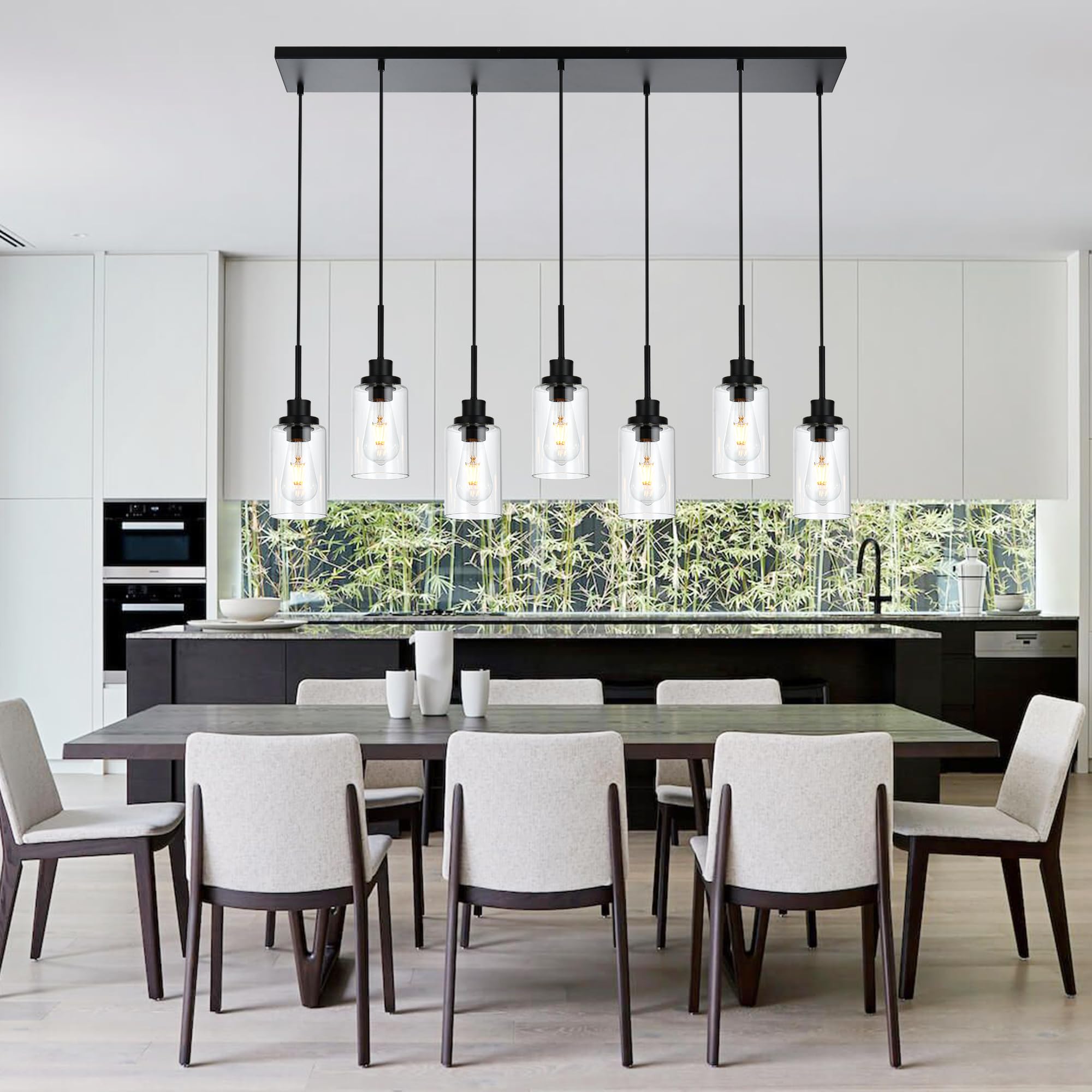 Melucee Linear Hanging Pendant Lights With Clear Glass Shade Black Dining Room Light Fixtures Over Table Kitchen Island Lighting