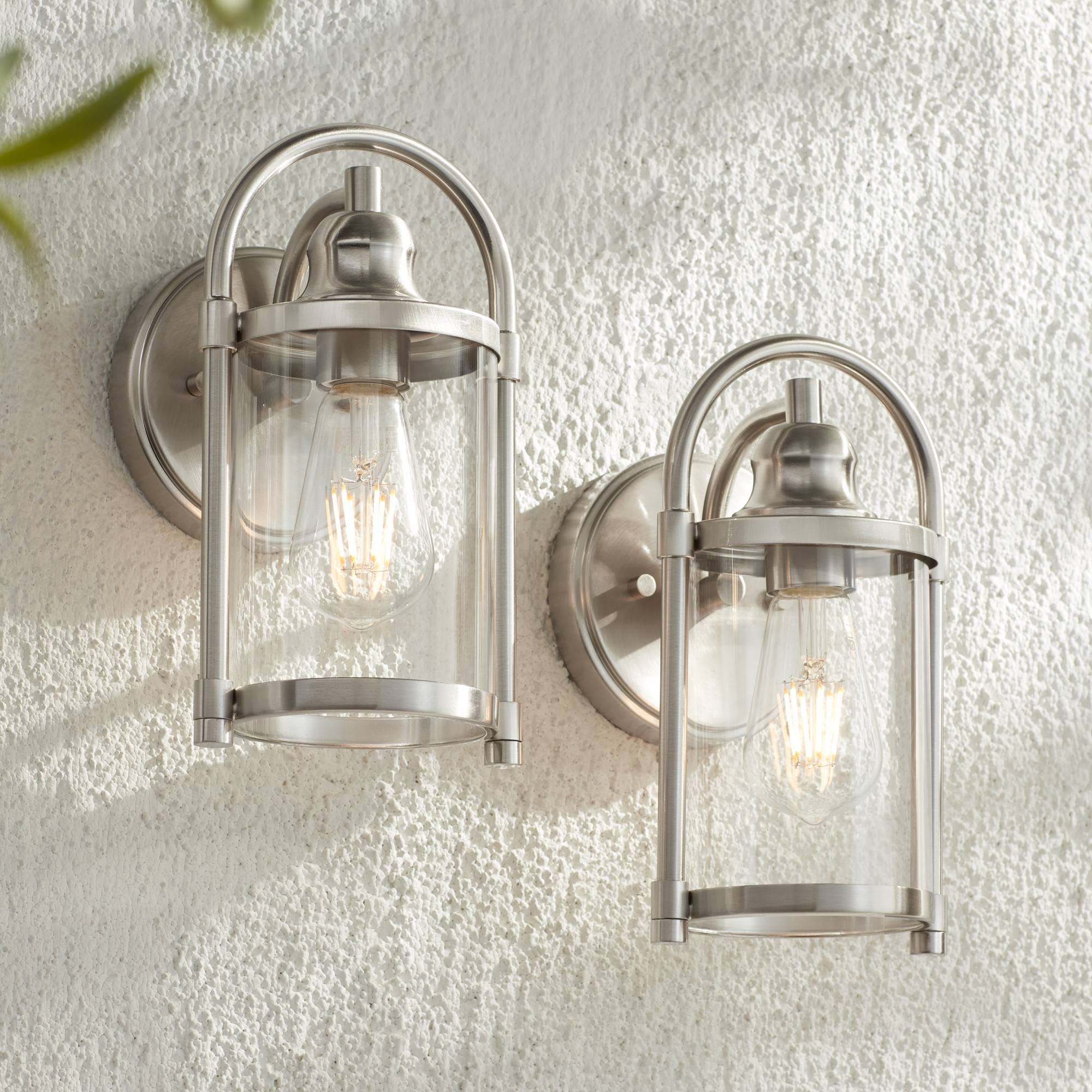 John Timberland Avani Rustic Farmhouse Outdoor Wall Light Fixtures Set of 2 Brushed Nickel 10 1/4 Clear Glass for Exterior Barn 