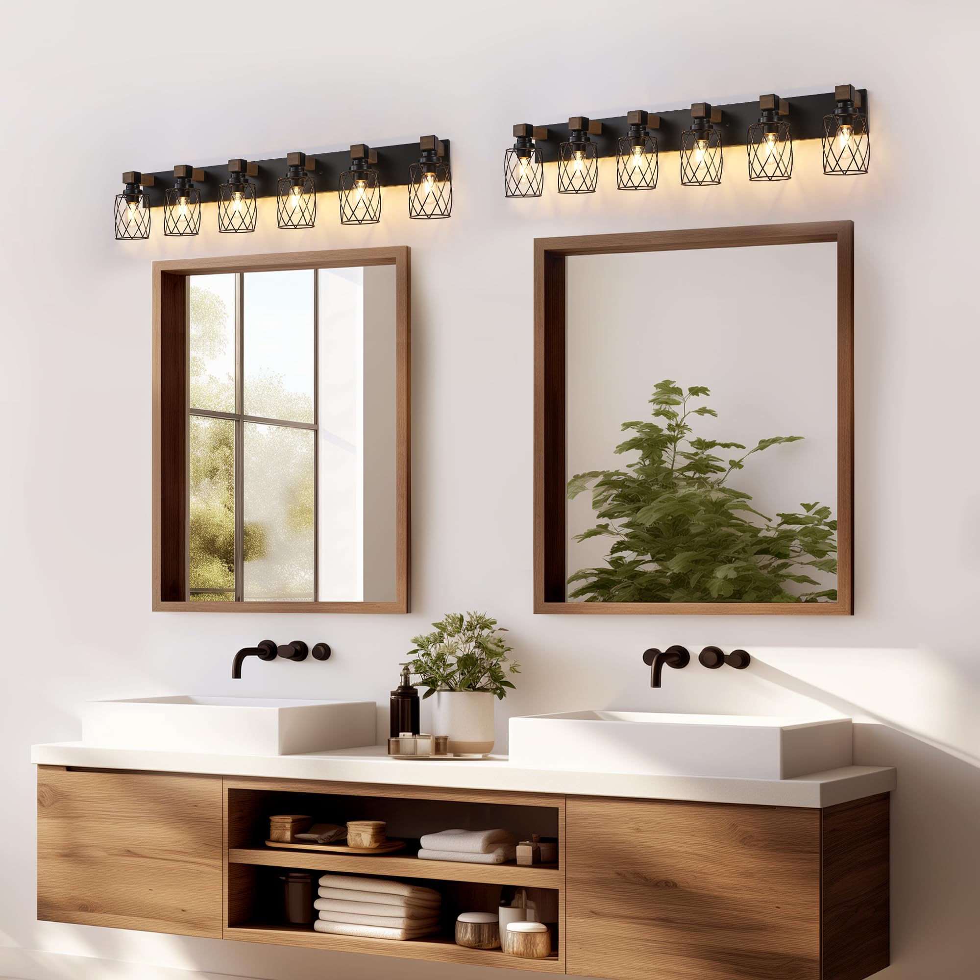 XvmBvm 6-Light Black Metal Farmhouse Bathroom Vanity Light, Rustic Over Mirror Fixture, Model X3015-3