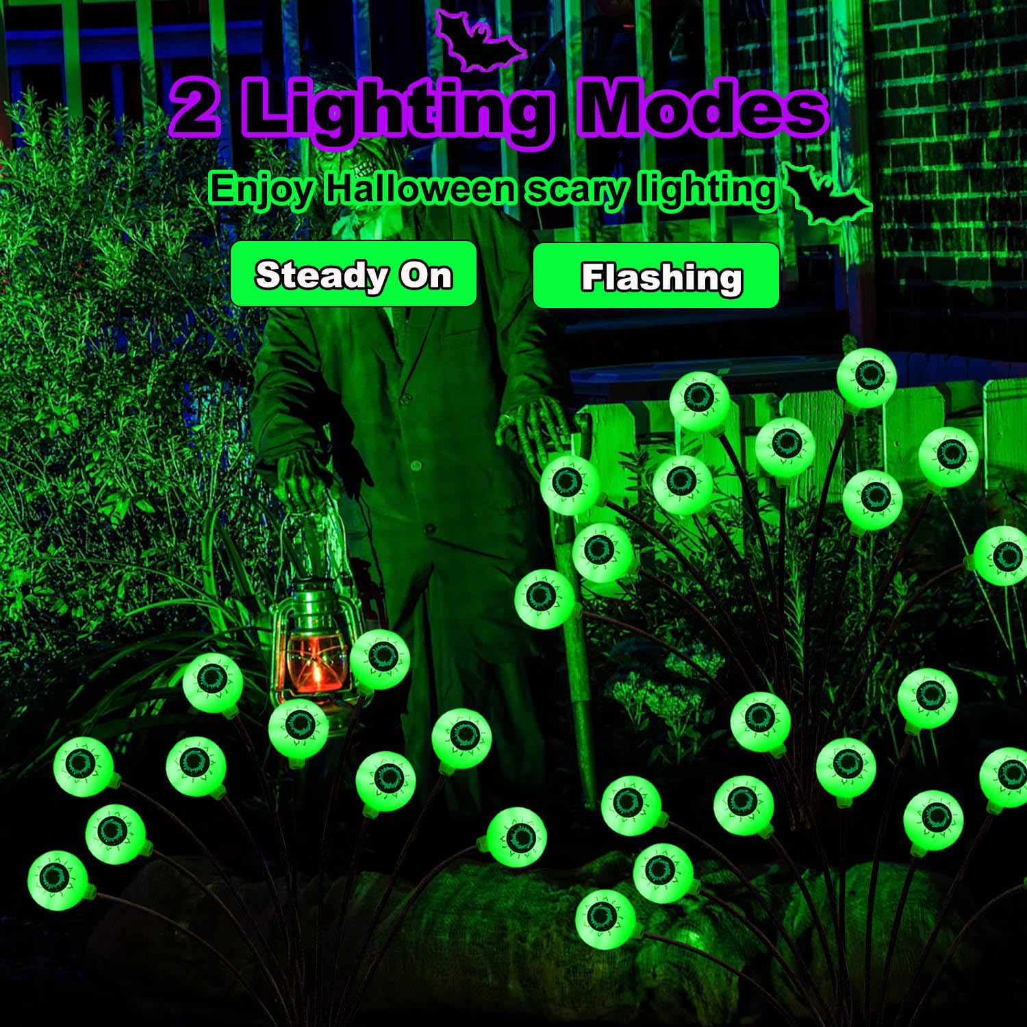 Halloween Decorations Outdoor Eyeball Lights, 2 Packs 20Leds Solar Halloween Pathway Lights Swaying By Wind, 2 Modes Waterproof Solar Halloween Stake Lights For Garden Yard Porch Patio Pathway
