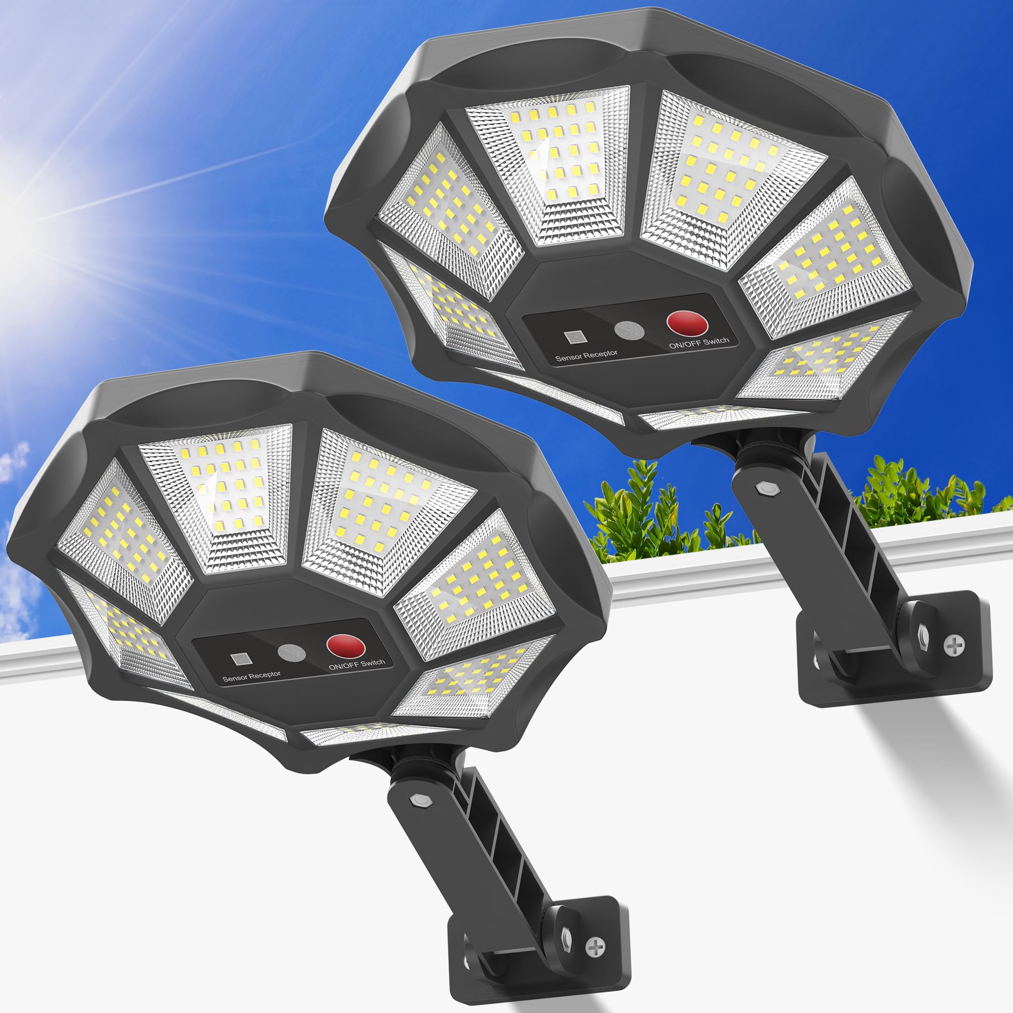 Solar Lights Outdoor Waterproof, 168LED 6500K Flood Light Dusk to Dawn, 8 Sides Parking Lot Lights with Motion Sensor, IP66 Wate