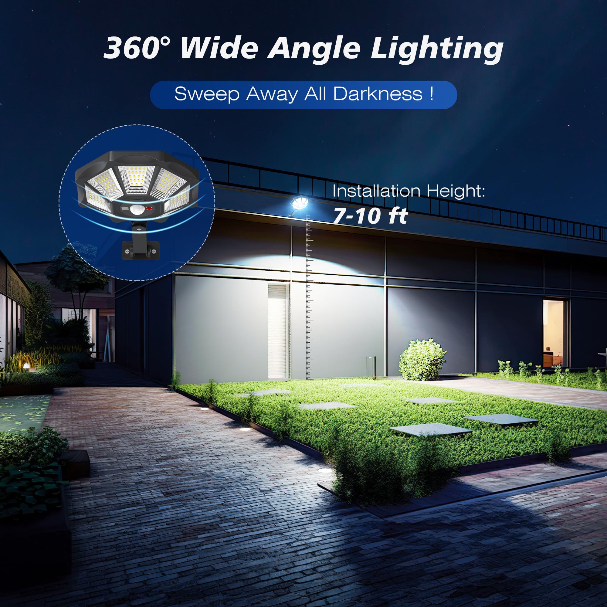 Solar Lights Outdoor Waterproof, 360 Wide Angle Solar Flood Lights Outdoor Dusk to Dawn, Solar Street Lights Outdoor Motion Sens