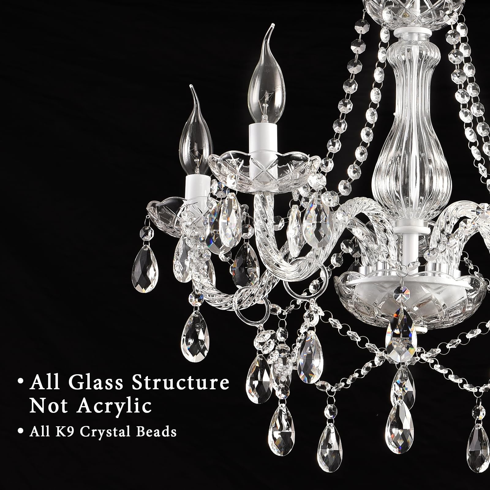 HOXIYA Dimmable 5-Light Glass Chandelier, White Pendant Light with Crystal Beads, Model HOXIYA-DJ-PL0503 for Girls' Room, Dining, Kitchen