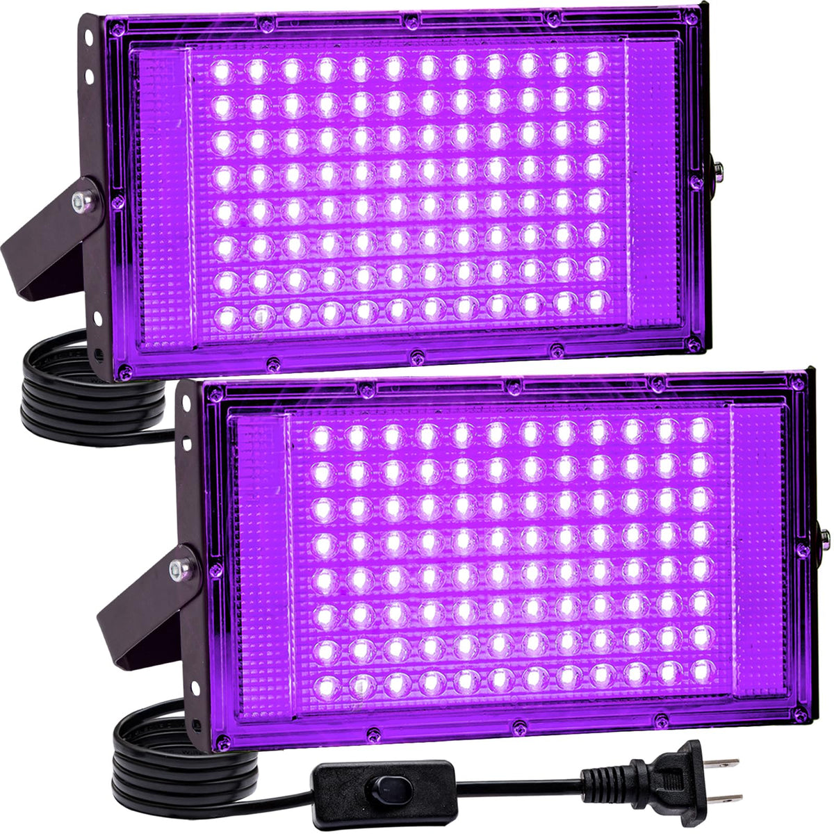 Akpgf 2 Pack 100W Black Light, LED Blacklight with US Plug and Switch, Black Lights for Glow Party,Neon Party, Halloween,Body Pa