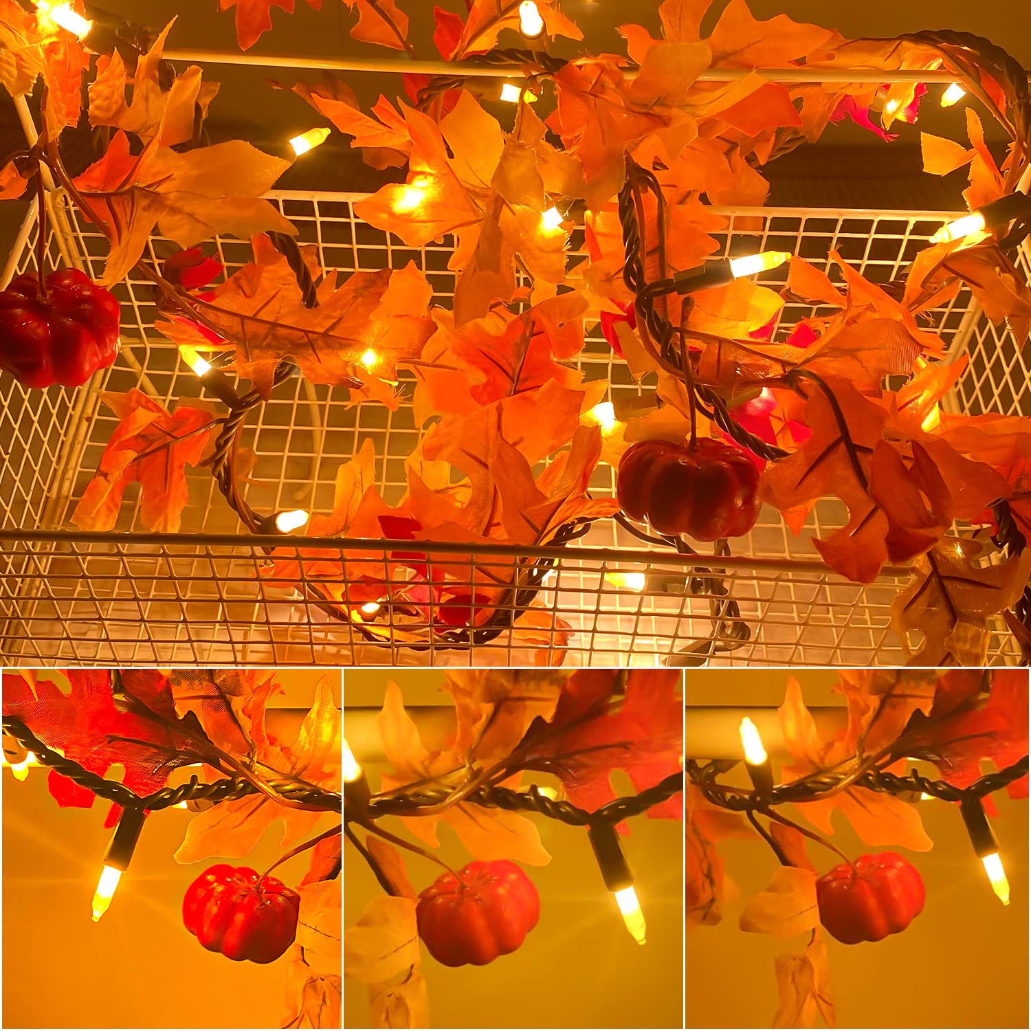 Joascher Thanksgiving Decorations Fall Maple Leaf String Lights Plug in, 8ft Fall Leaves Garland with 35 Bulbs,Lighted Fall Garland Lights String