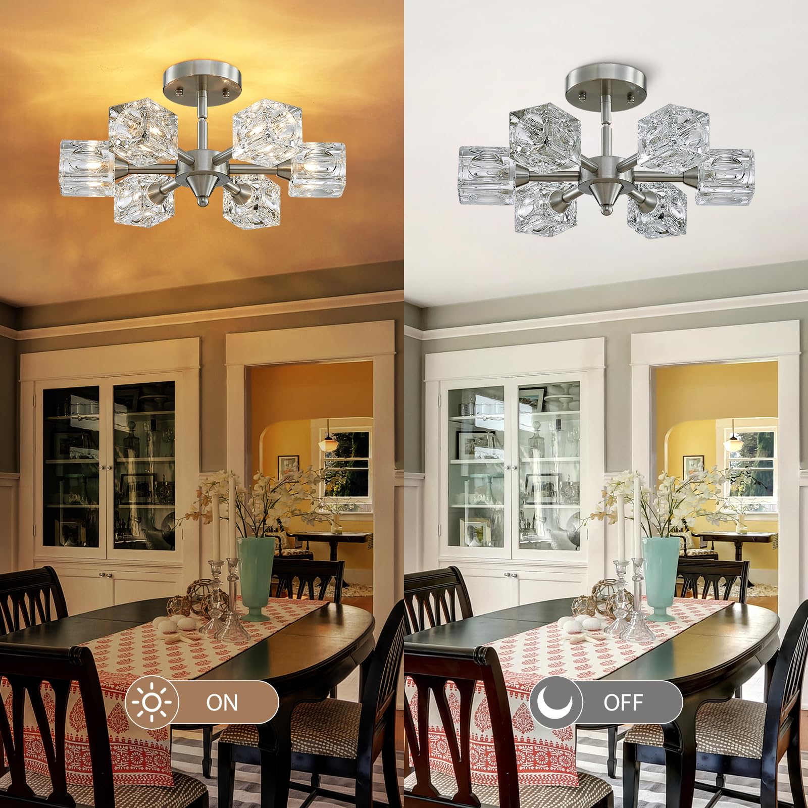 Peskoe Sputnik Light Fixture Modern Chandelier Ceiling Light, 16.9'' Brushed Nickel Semi Flush Mount Ceiling Light Fixture For B