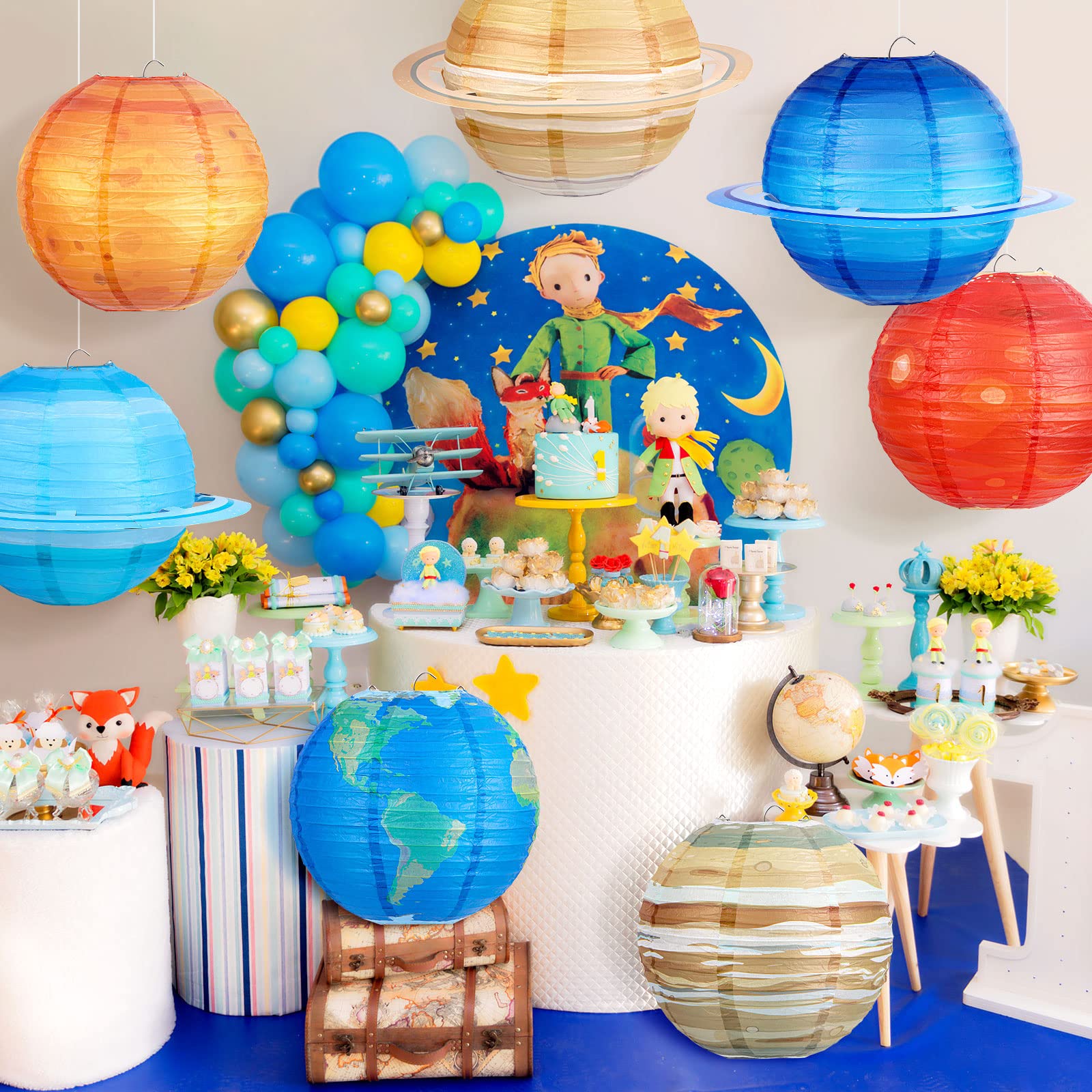 Hortsun 8 Pack Planet Paper Lanterns - Colorful Hanging Space Decorations For Birthday Parties