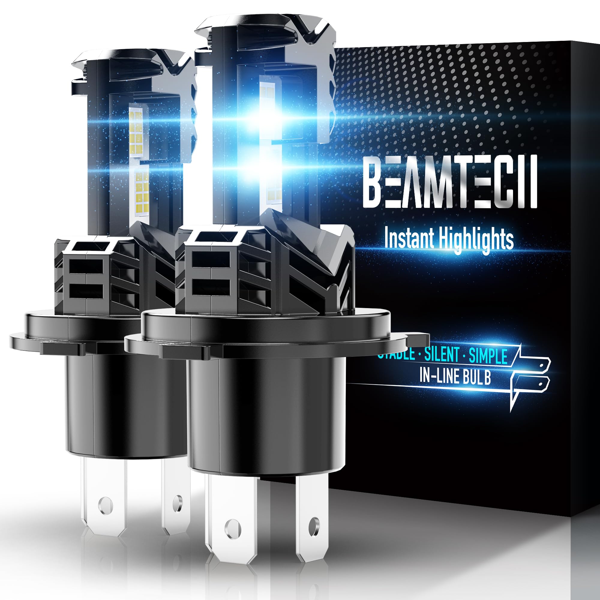 BEAMTECH H4 Fog Light Bulb 6500K Xenon White Fanless Aluminum - 2 Pack