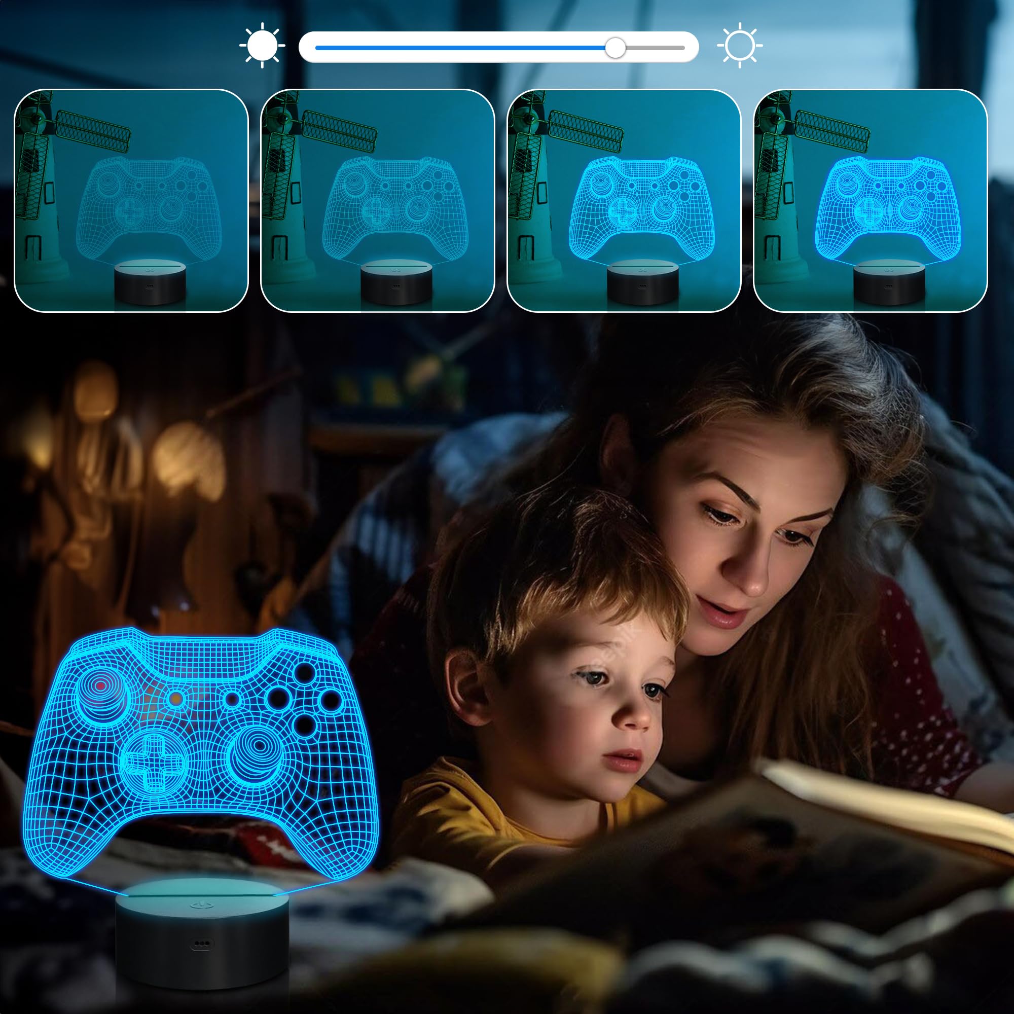 Attivolife 3D Illusion Gamepad Lamp, Remote Control, 16 Color Changing, FS-2810-9999, Game3 - Perfect Kids Gamer Room Decor & Gift