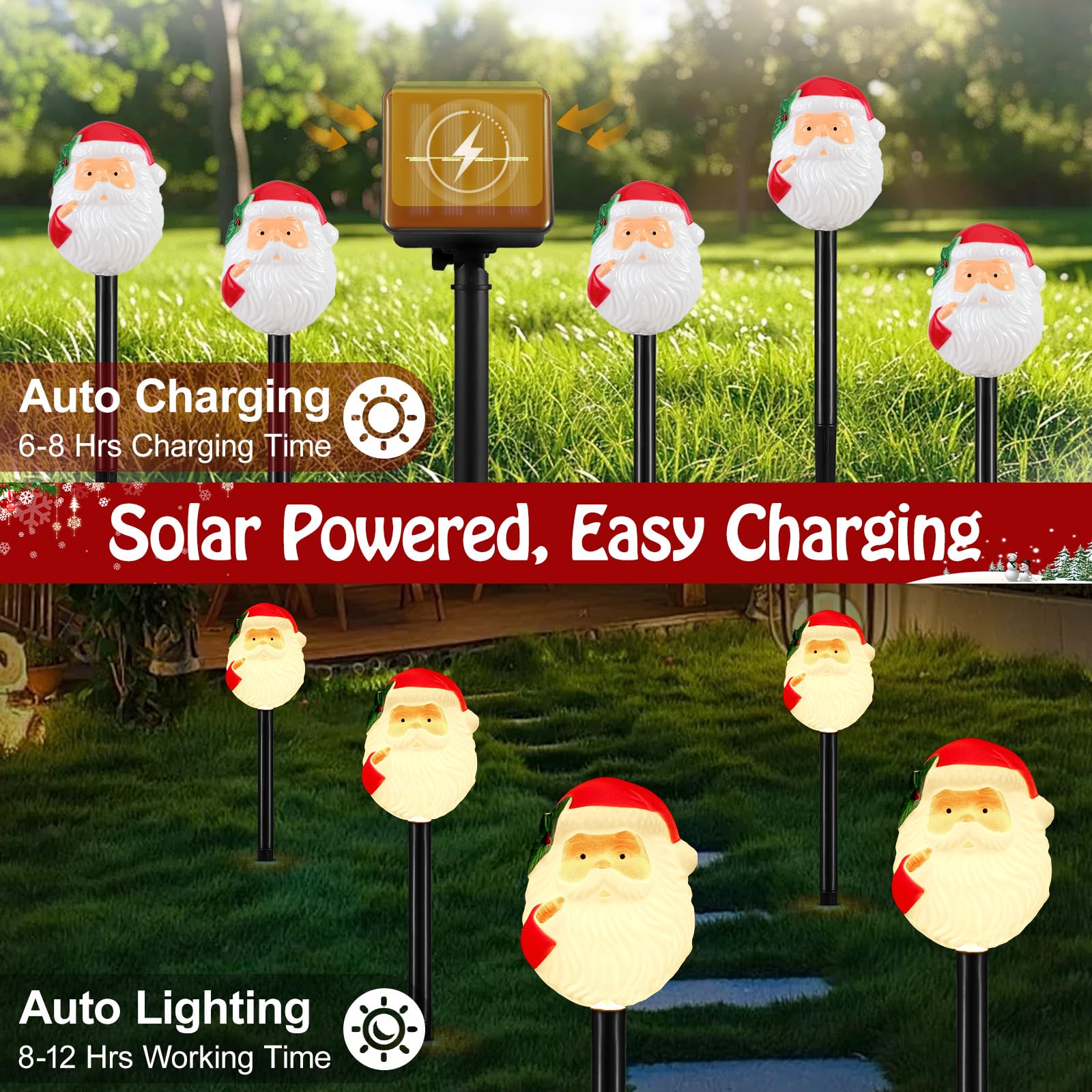 Lewondr Solar Christmas Pathway Lights, 5 Pack, Warm Light, Waterproof Santa Claus Decorations, Model HD250150