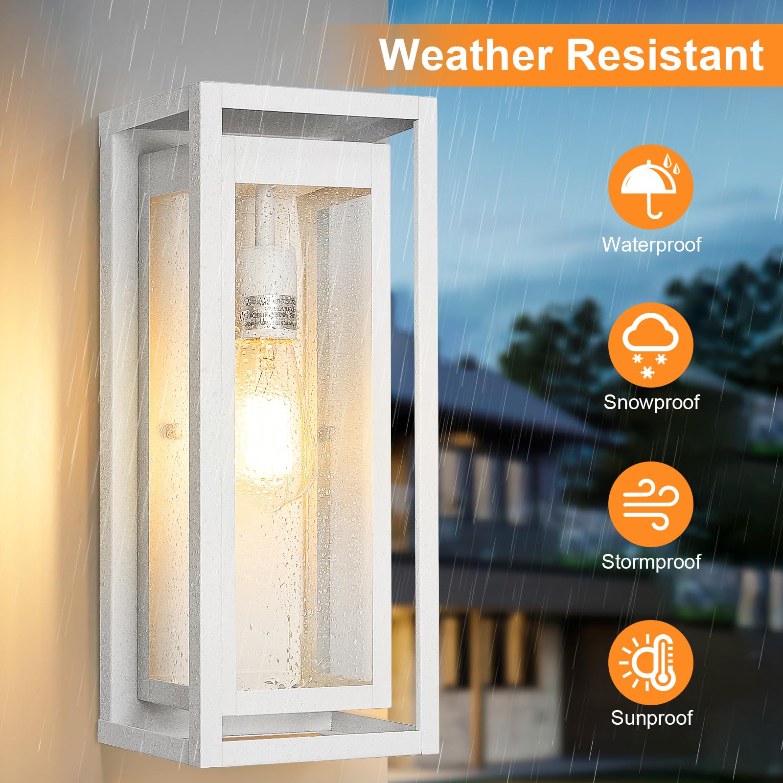 Slypadan 15 Large Outdoor Wall Lights  2 Pack White Outdoor Light Fixtures  Modern Waterproof Exterior Lighting Sconces With Clear Glass Shade For Front Door  Porch  Garage