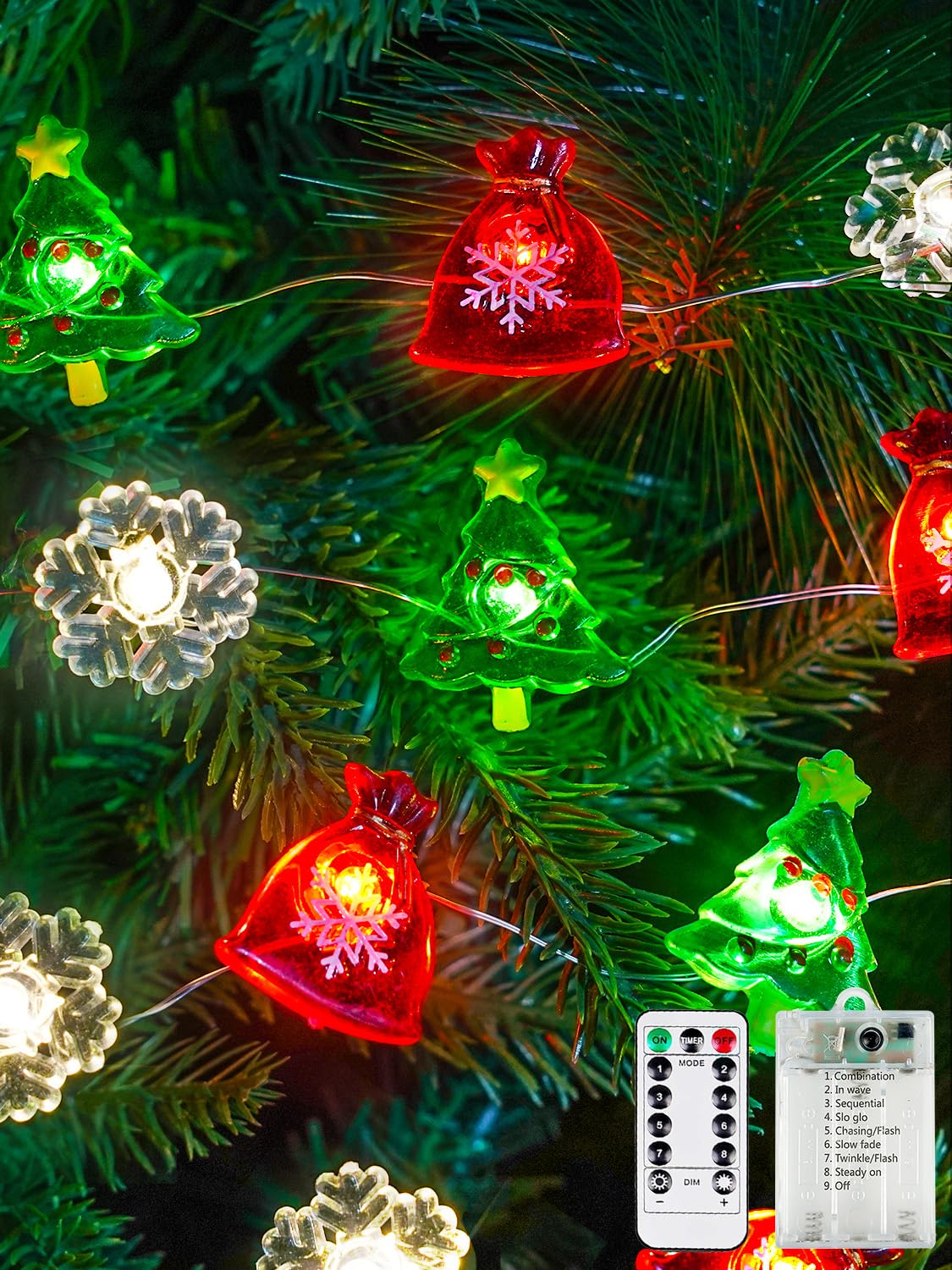 Christmas Decoration Lights  10Ft 30 Led Christmas Tree Snowflake Lucky Bag Fairy Lights Battery Operated With Remote  Twinkle String Light 8 Modes & Timer For Indoor Outdoor Xmas Party House Decor