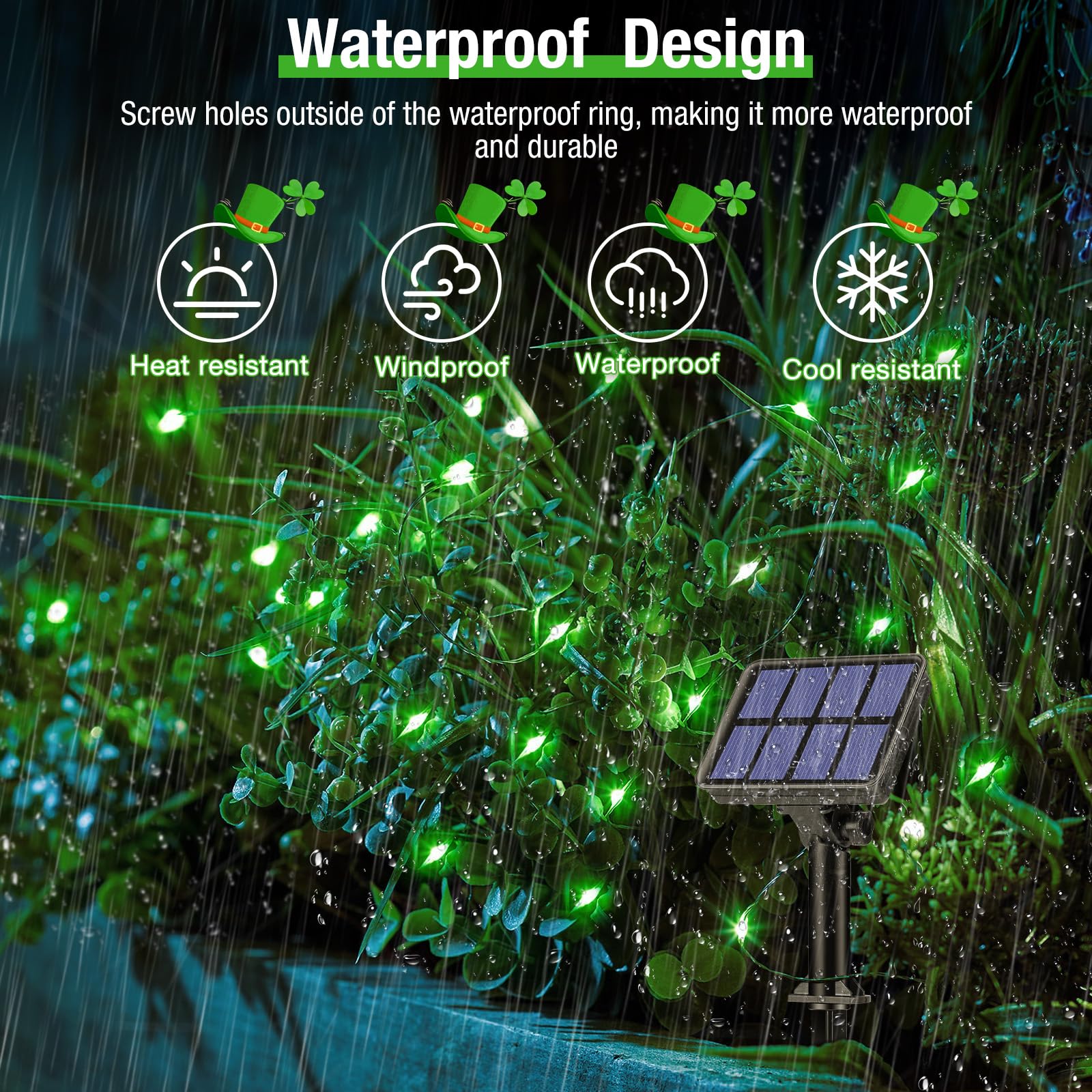 Btfarm 4 Pack St Patricks Day Fairy Lights, 320Led 132Ft Green Solar String Lights Outdoor Waterproof, 8 Modes Solar Twinkle Lights Irish Decorations For Tree Party Christmas Garden Yard Wedding