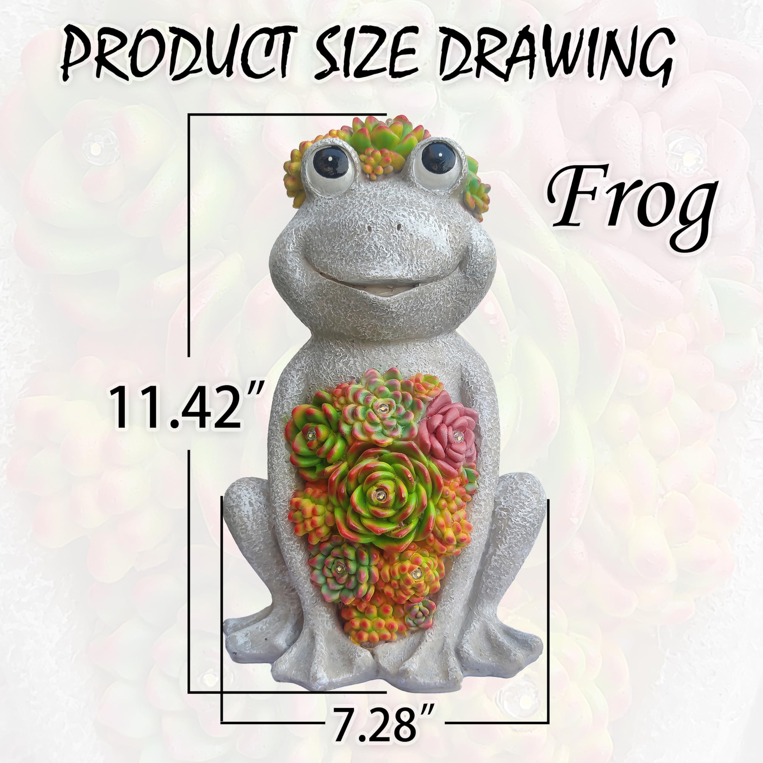 Vioyouns Large Frog Solar Garden Outdoor Statues With Succulent And 8 Led Lights,Outside Solar Frog Art Decor For Lawn,Yard, Bal