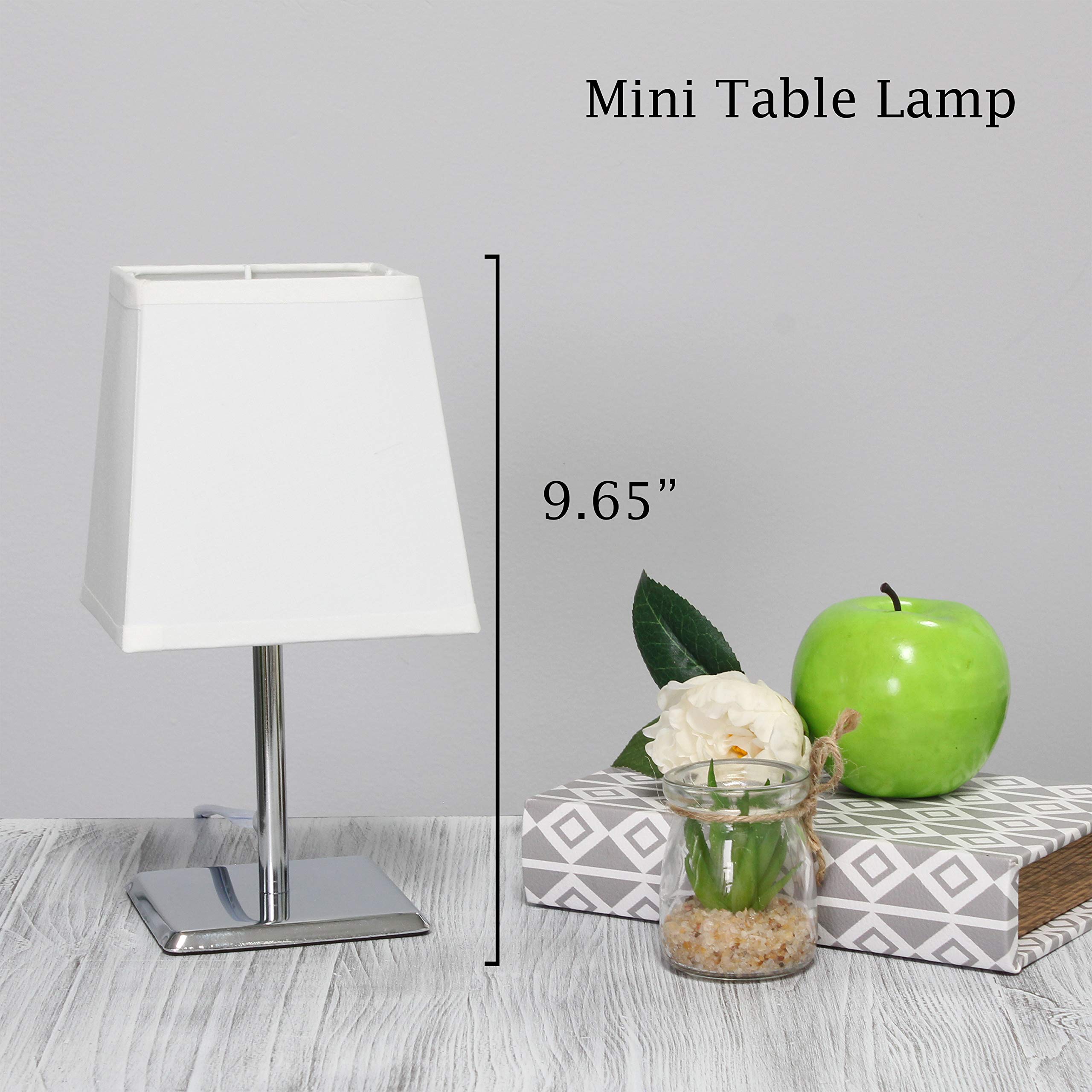 Simple Designs Mini Table Lamp, Lt2062-Wht, Metal, White, Squared Empire Fabric Shade, Pack Of 1