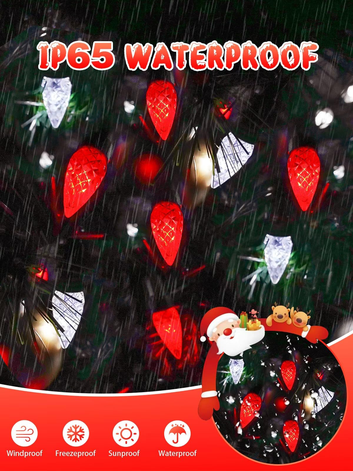 C6 Solar Christmas Lights Outdoor  50 Led 16Ft Christmas Decorations Outdoor Waterproof  Solar String Lights For Outside With 8 Modes  Fairy Twinkle Light For Tree Garden Xmas Decor (Red And White)