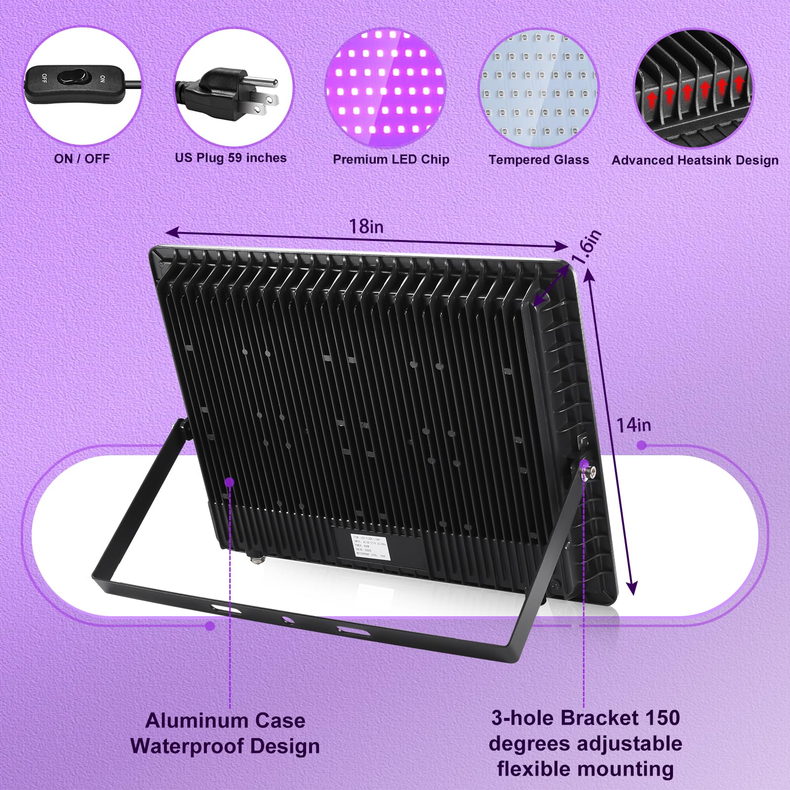 Xycn 2 Pack 600W Led Black Lights, Ip66 Waterproof, 395-410Nm For Glow Parties & Stage Lighting