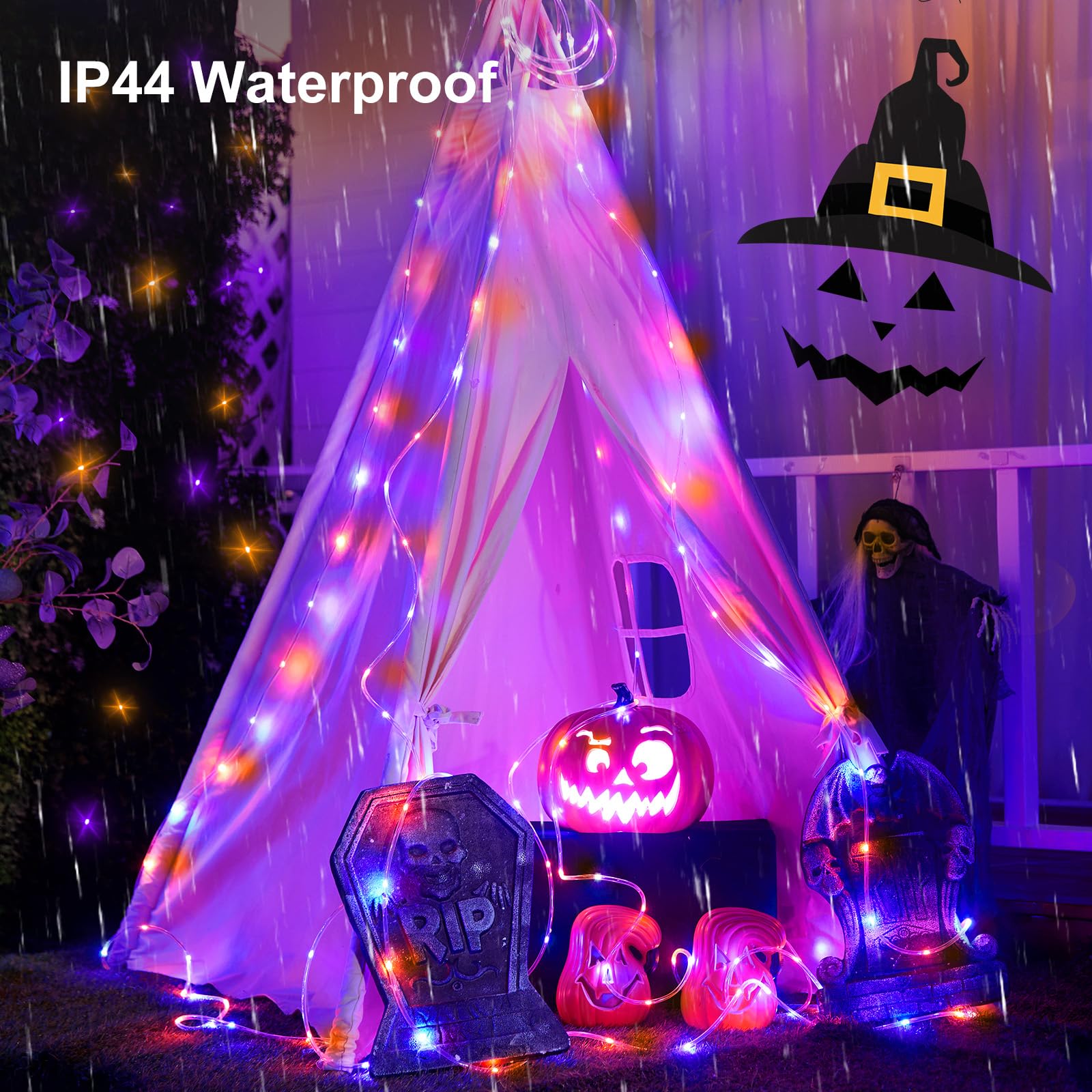 Minetom 2 Pack Halloween Lights Battery Operated, Total 80Ft 200 Led Rope Lights Outdoor, Halloween String Lights With Timer, 8 Mode, Battery Rope Lights For Outside Bedroom Indoor, Orange And Purple