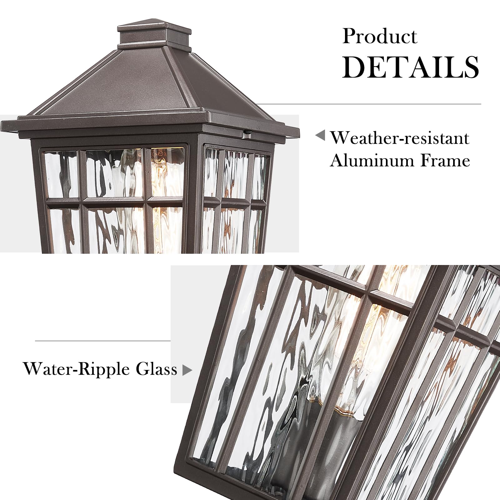 Darkaway Outdoor Post Lights Lamp Post Light Fixture, Waterproof Aluminum Housing With Water Ripple Glass, Fence Post Deck Light