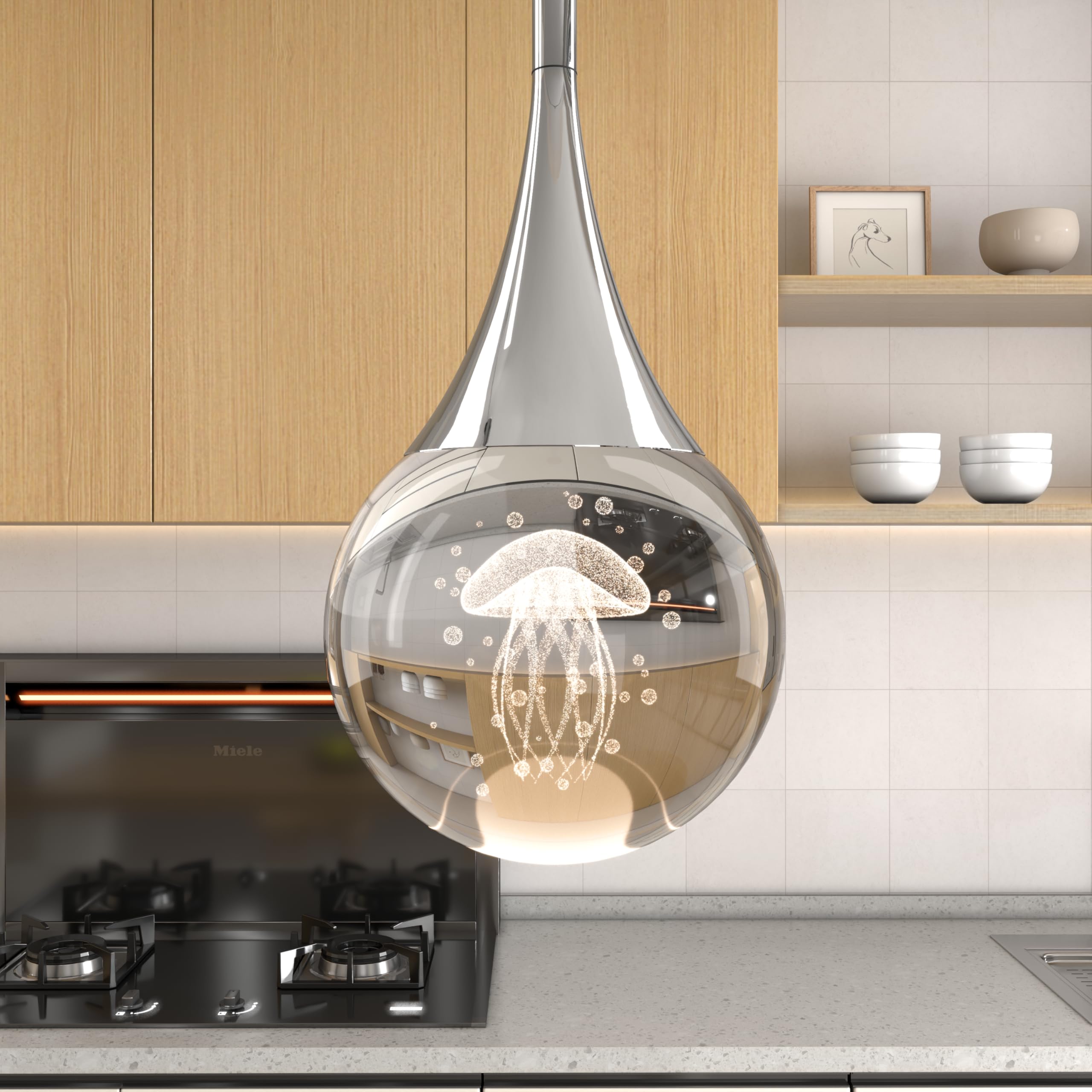 1-Pendant Lights Kitchen Island  Chrome Silver Crystal Globe Ceiling Hanging Light Fxitures  Led Lamp Metal Rod Ceiling Jellyfish Pendant Lighting For Kitchen Dining Room Bar