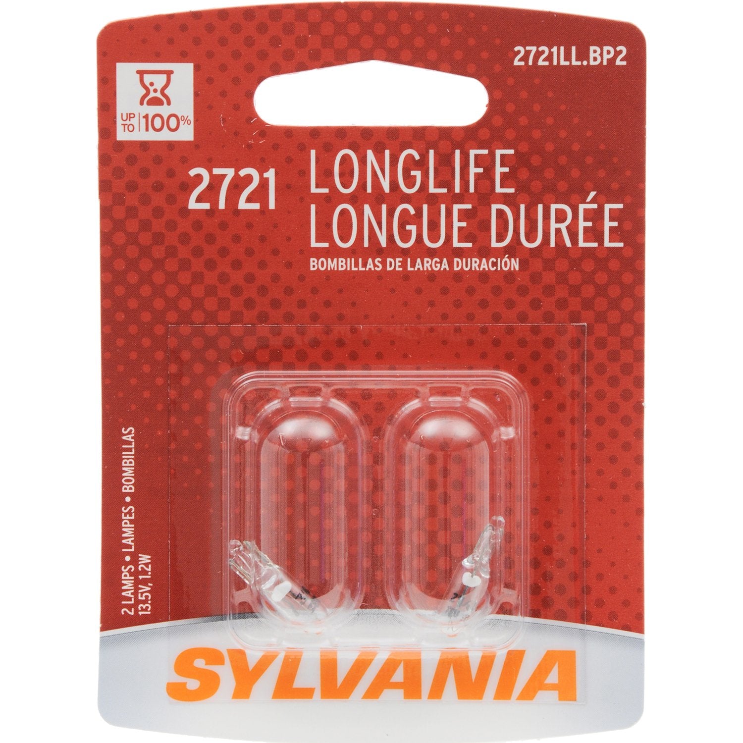 OSRAM SYLVANIA 2721 Long Life Miniature Bulb, Clear, 2-Pack, Model 2721LL.BP2