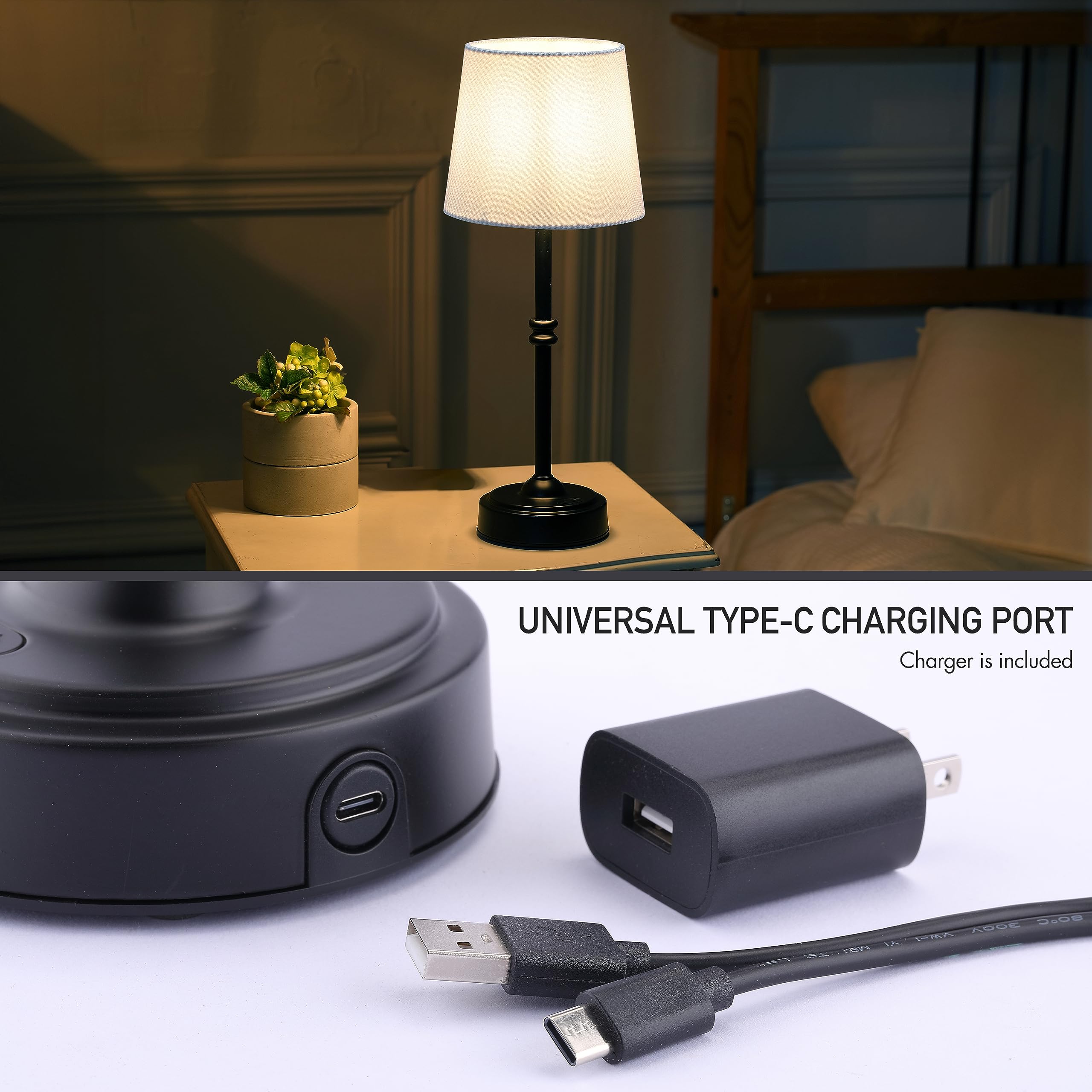 O'Bright Cordless LED Table Lamp - 3-Level Brightness, Rechargeable, Black, Model OB-TL19B, Perfect for Patio and Bedroom