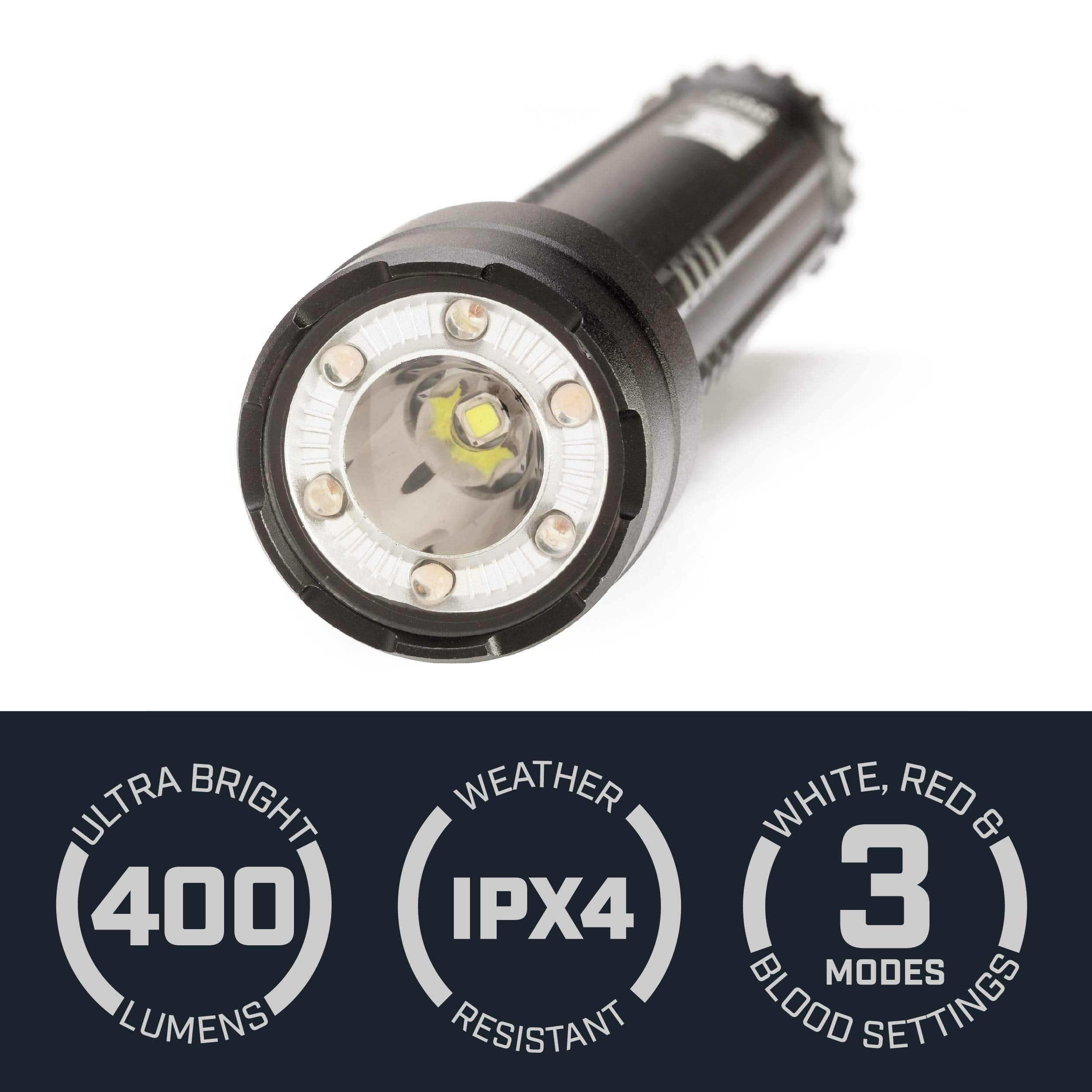 Bushnell TRKR 400 Lumen Tactical Flashlight | LED, Aluminum, Black, Model 50011, Ideal for Camping, Hunting, Hiking, and Emergencies