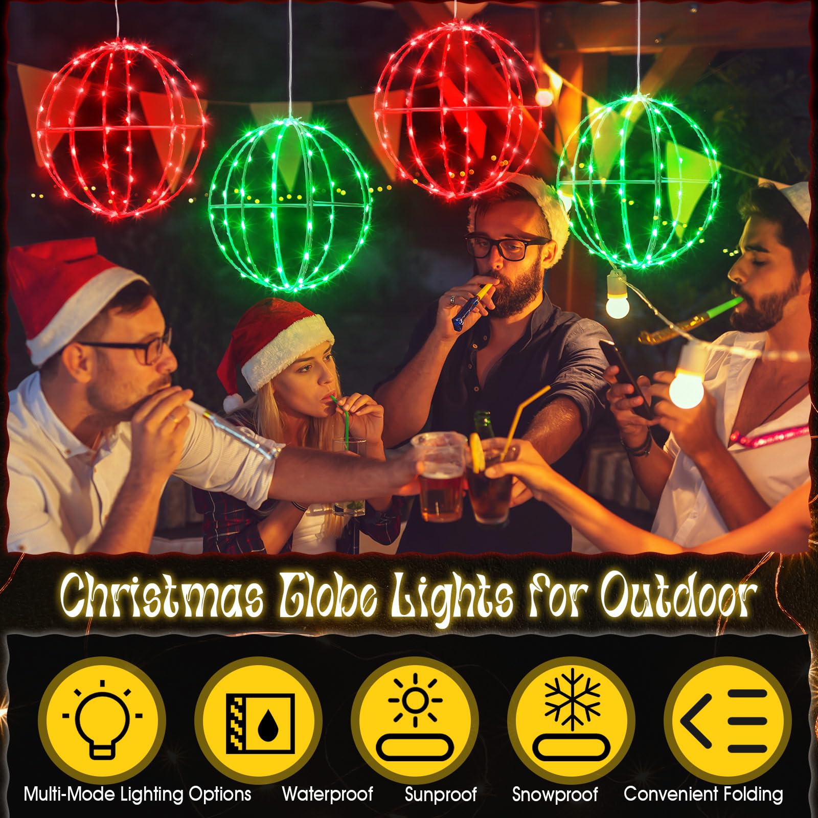 Leinuosen 4 Pack 7.87'' Outdoor Christmas Balls Lights Hanging Led Globe Lighted Xmas Metal Frame Ball Ornament Multicolor Spher