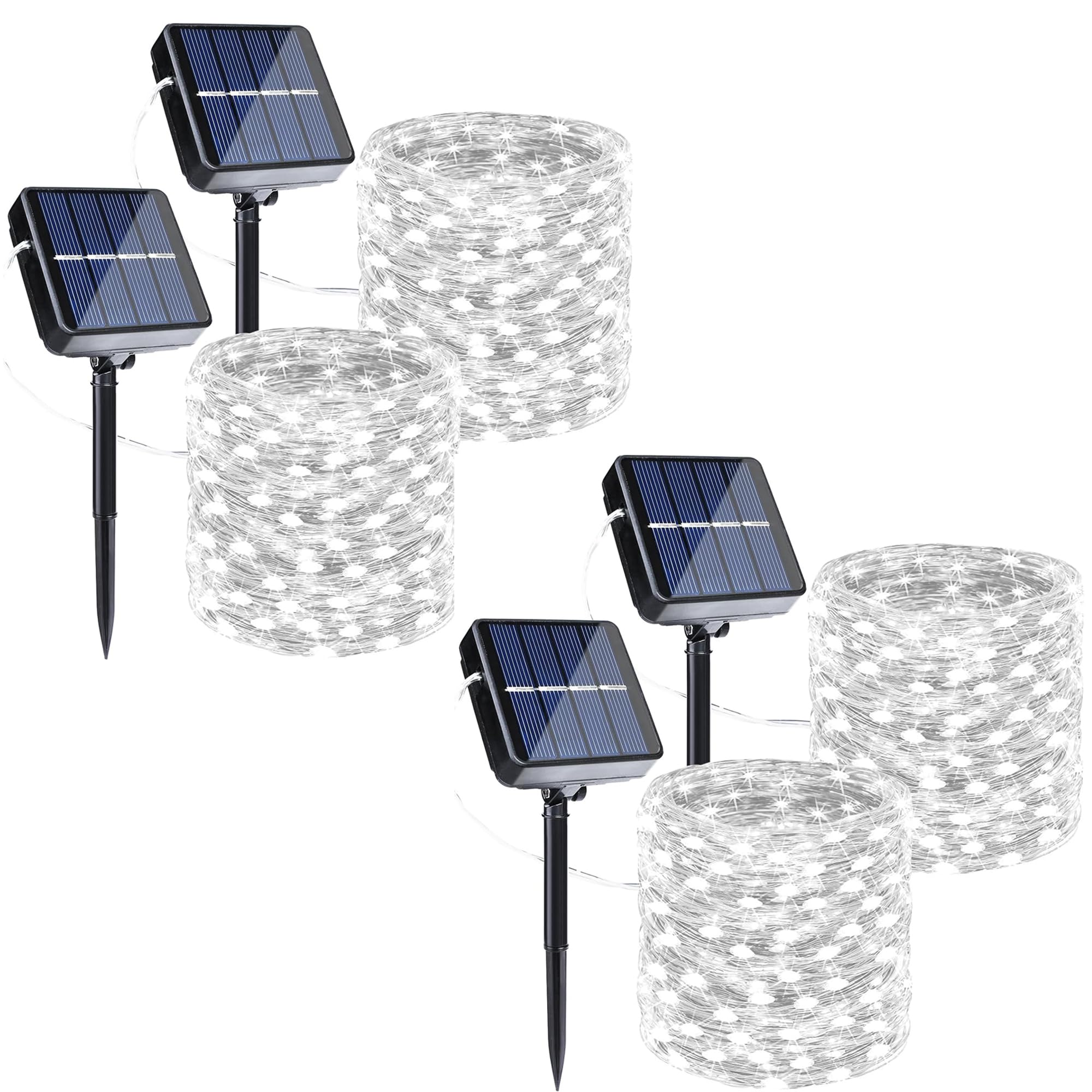 Joomer Solar Fairy Lights  4-Pack Total 104FT 320LED Solar String Lights Outdoor Waterproof 8 Lighting Modes for Patio Fence Party Garden Yard Home Holiday Tree Outdoor Decoration (White)