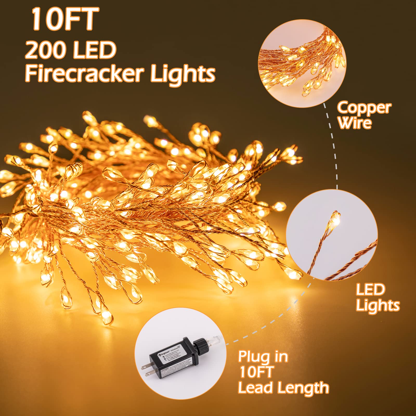 Minetom Cluster Fairy Lights, 10Feet 200LED Waterproof Copper Wire, Warm White with Remote, Model JT-EL/FC045V1000
