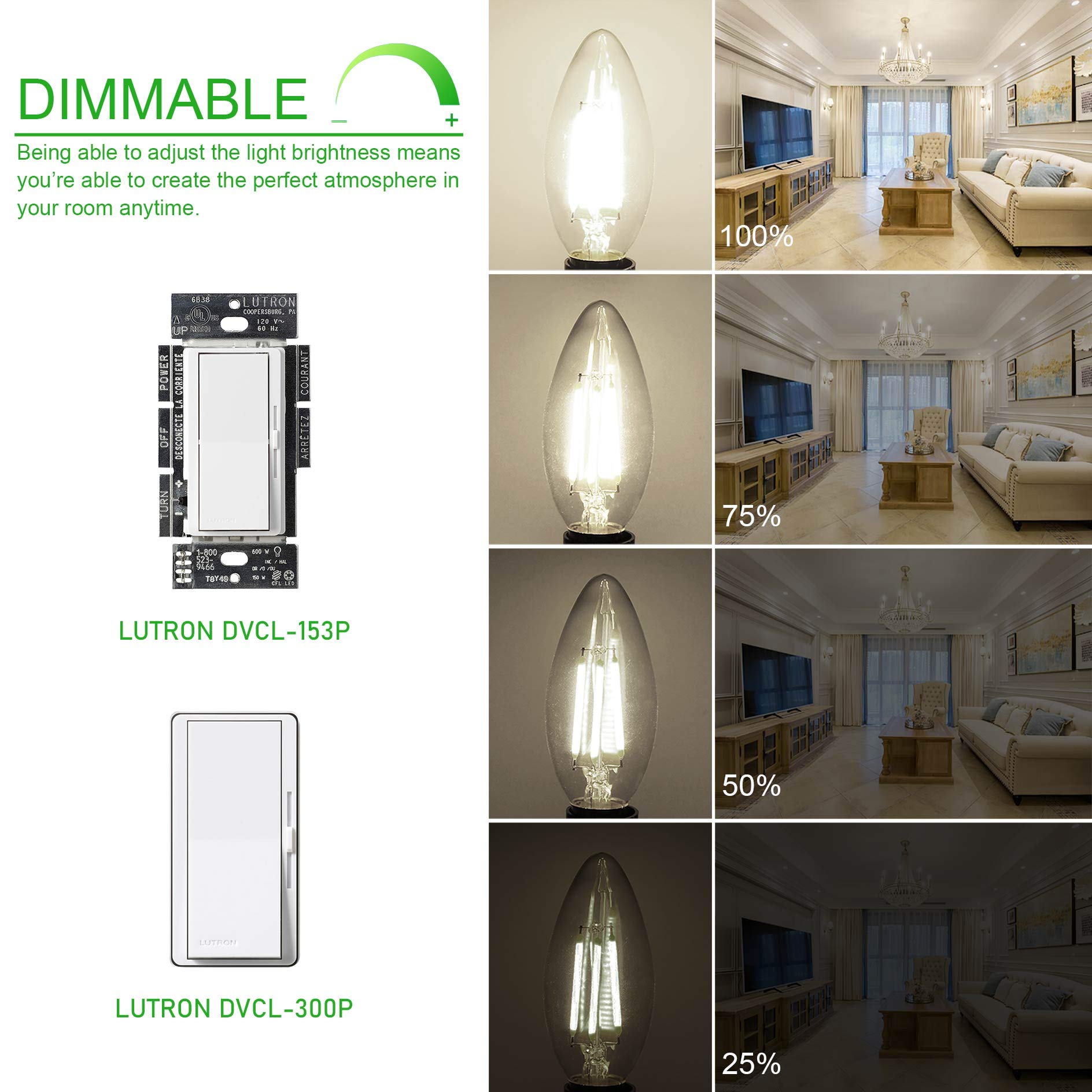 Winshine E12 Candelabra Led Bulbs Dimmable 4000K Daylight 60W Equivalent,Type B Light Bulb For Chandelier, C35 Ceiling Fan Light